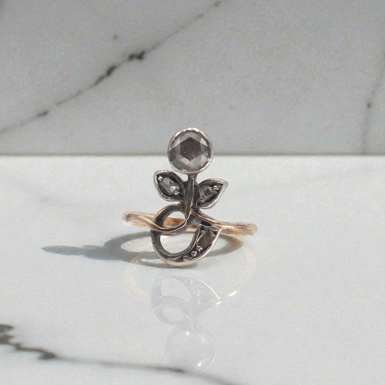 Georgian Giardinetti rose-cut diamond ring by The Vintage Vault, featuring intricate vintage design and sparkling rose-cut diamonds.