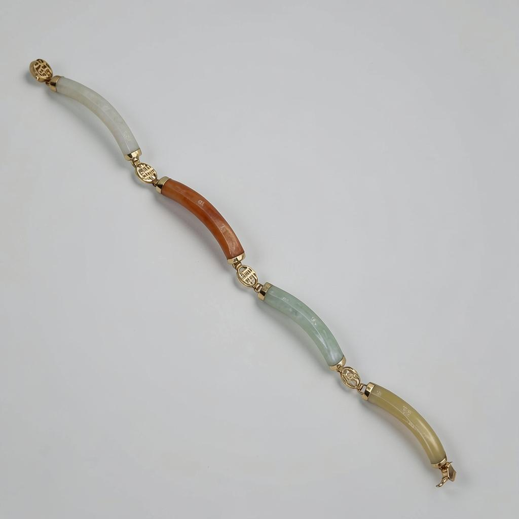Multi Color Jade Bracelet Mid‑Century 14k Gold