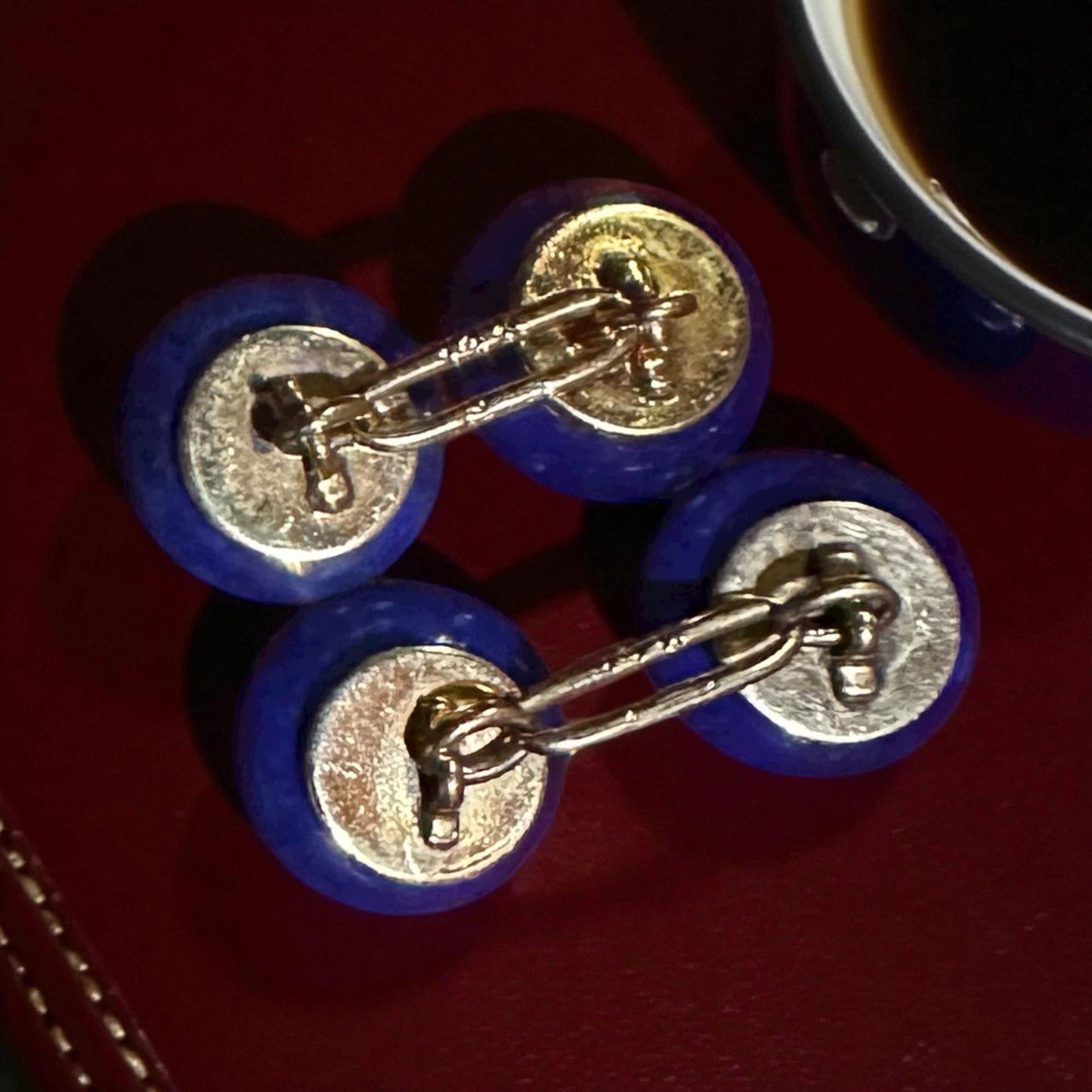 Antique Lapis & Diamond Cufflinks – 14k Yellow Gold, Old European Cut, Double-Sided