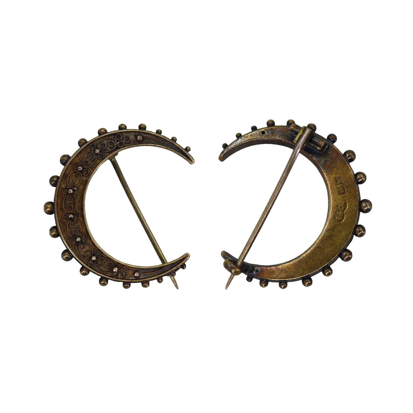 Antique Victorian Etruscan Revival Crescent Moon Pendant 15k Gold | Petra Star - Petra Star