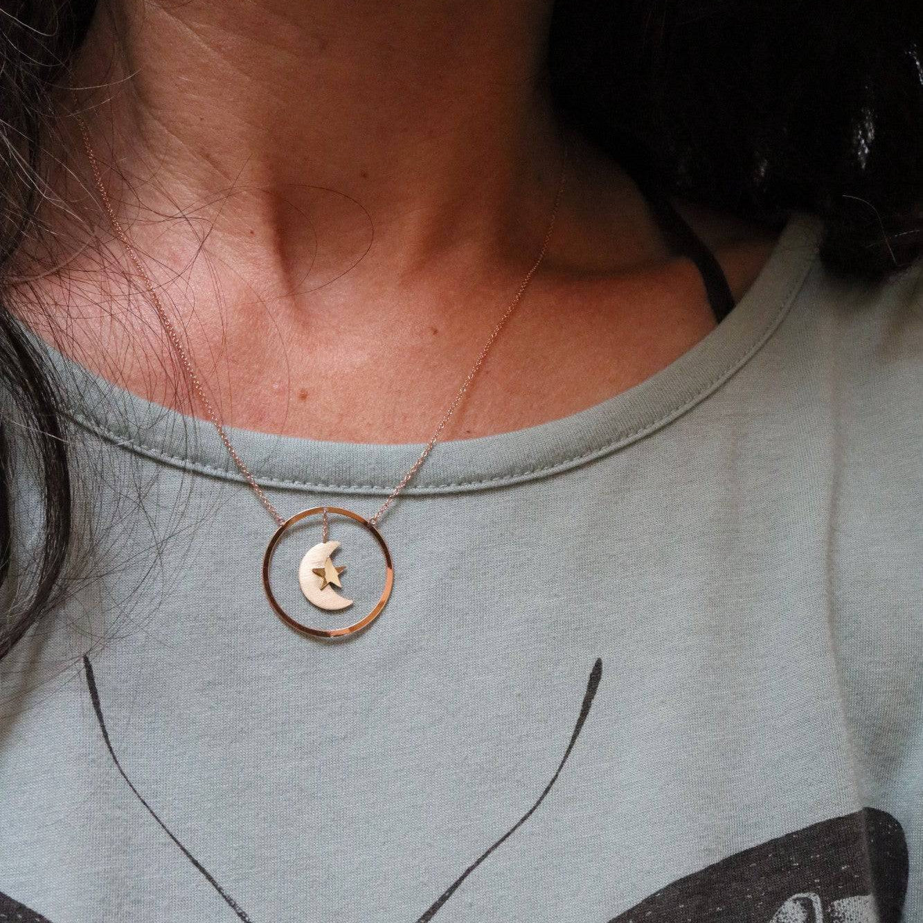 Crescent Moon and Star Necklace - Petra Star
