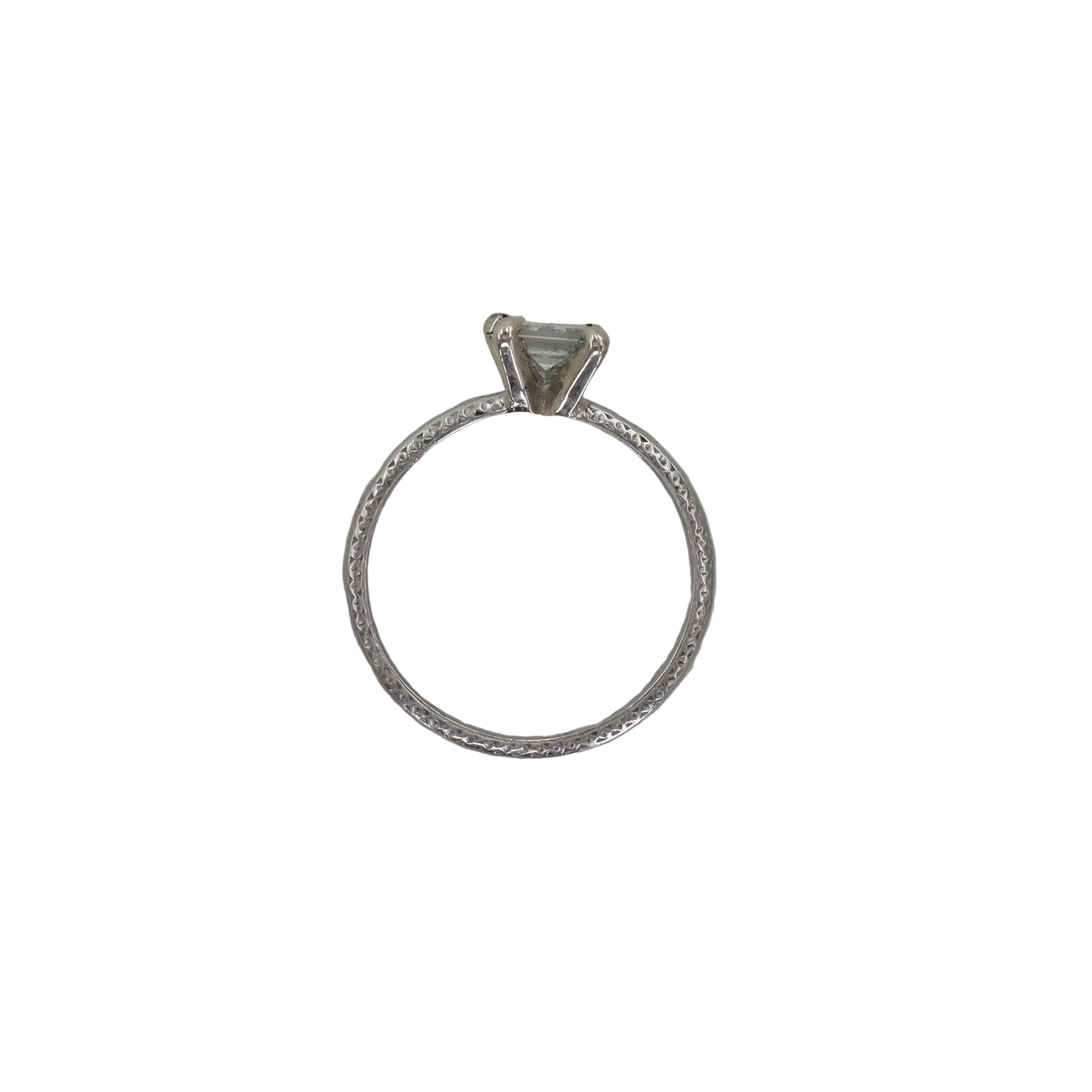 Art Deco platinum band engraved with date 11.28.23, size 6, vintage style from The Vintage Vault.