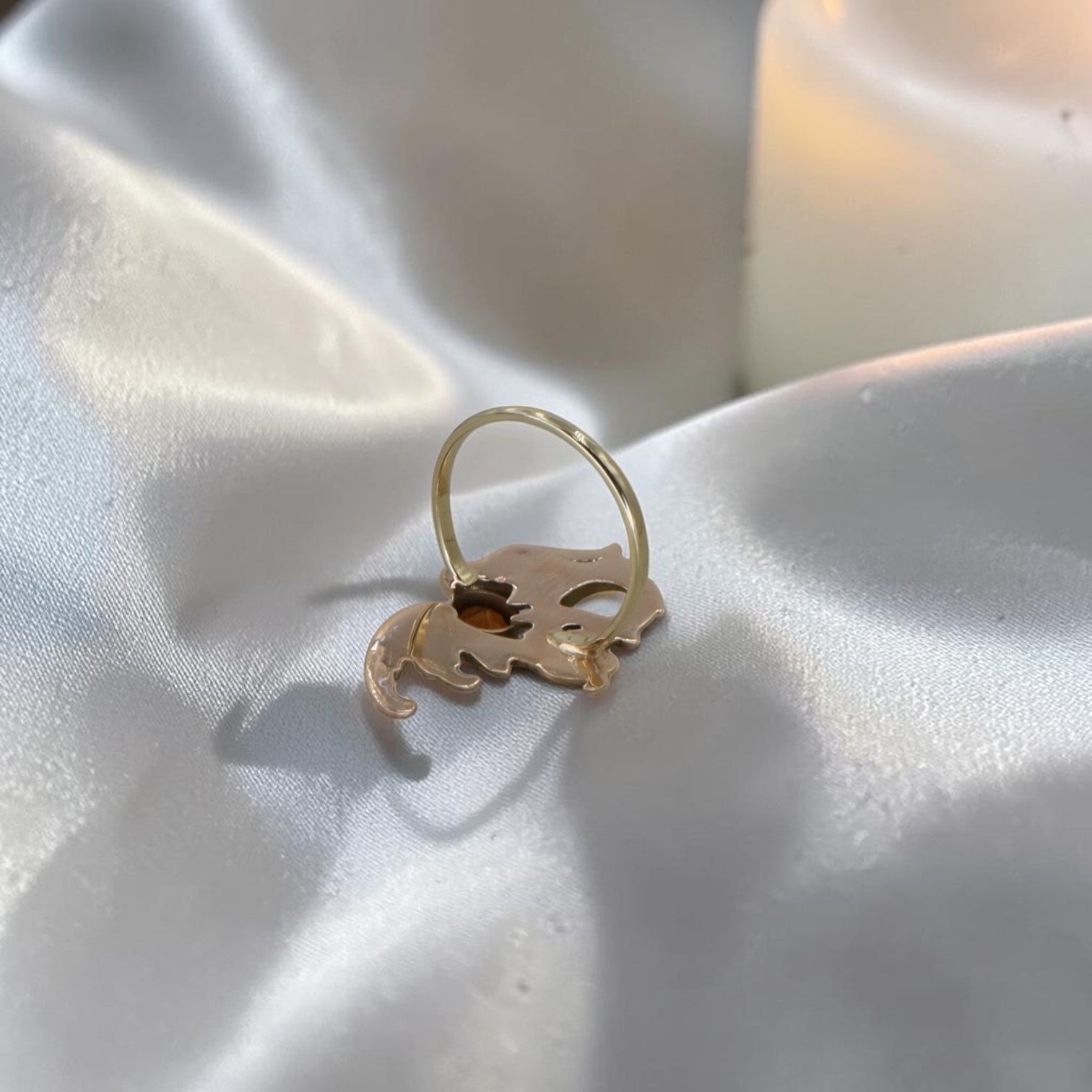 Art Nouveau Griffin ring in 10k gold with Madeira citrine, vintage brooch-style ring featuring intricate design and detailed craftsmanship.