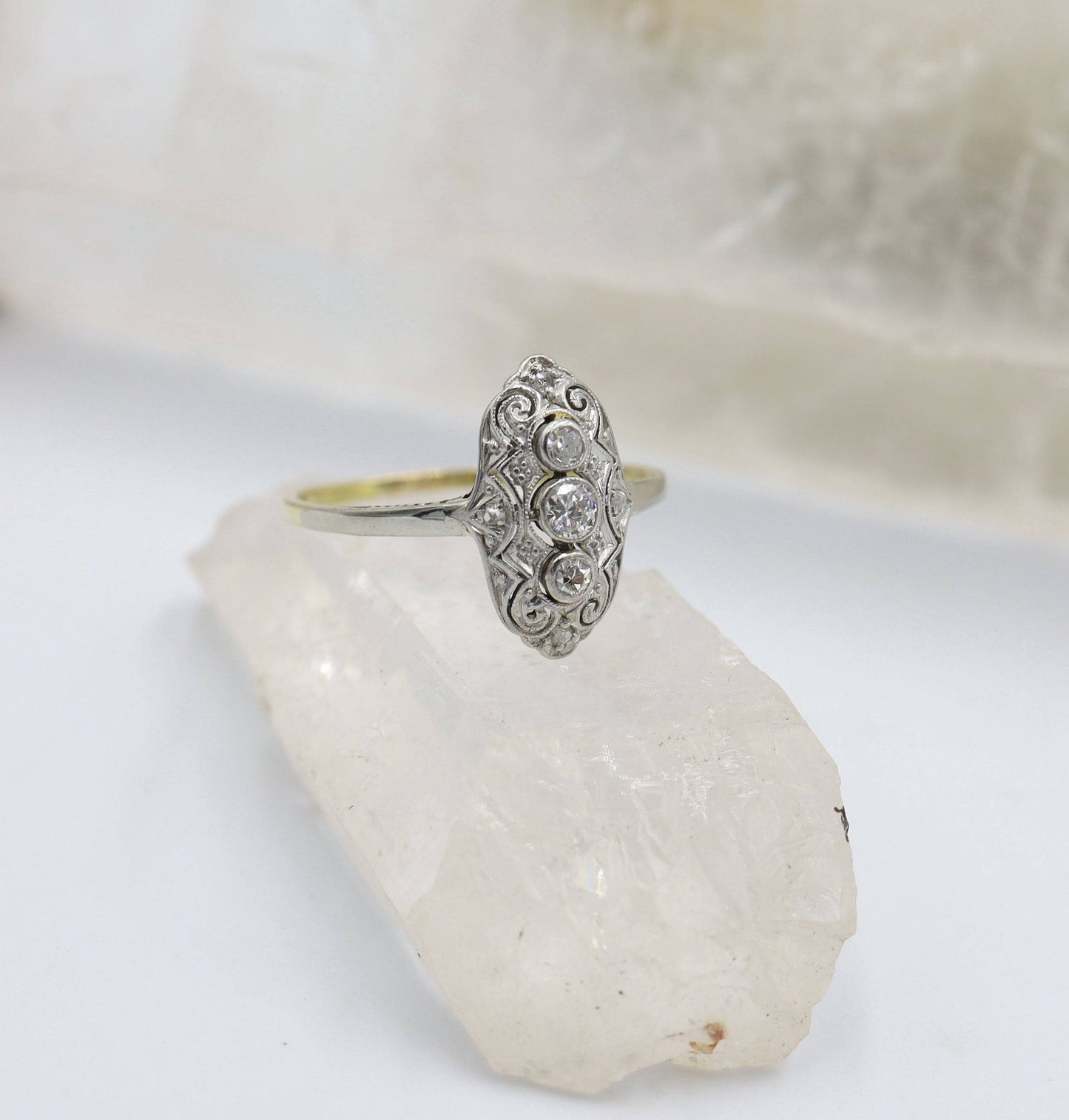 Edwardian Diamond Ring with 0.18 cts Total in Platinum and 14k Gold - Petra Star