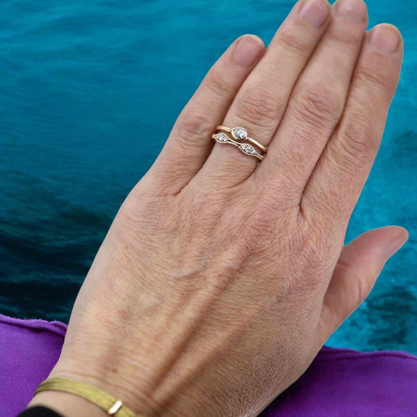 Miligrain Ribbed Diamond Band in 14k Gold - Petra Star