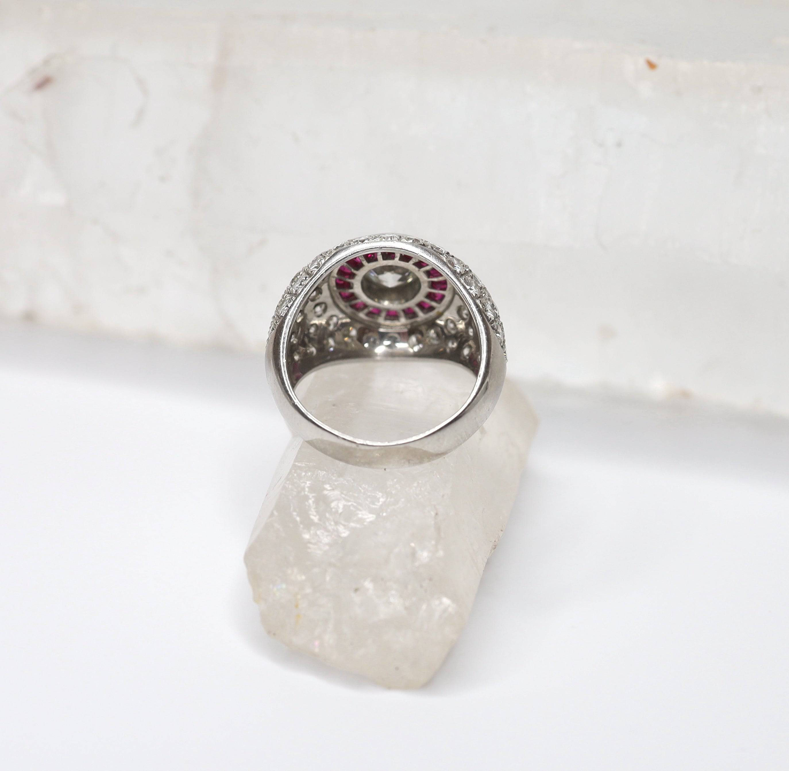 Diamond and Ruby Cocktail Ring in Platinum - Petra Star