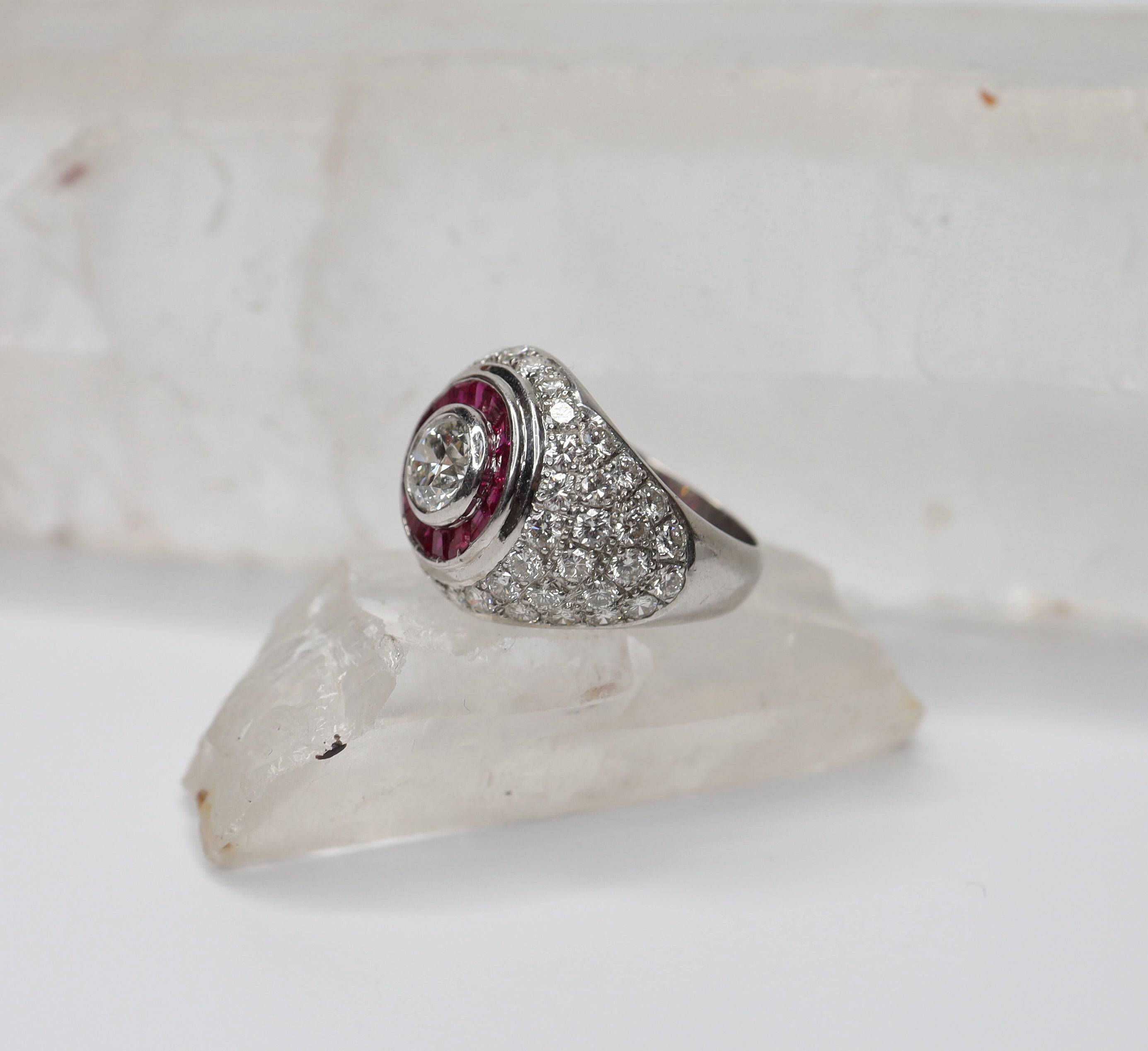 Diamond and Ruby Cocktail Ring in Platinum - Petra Star