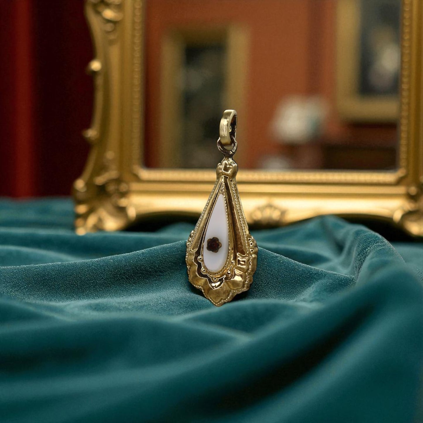 Victorian Pendant Chalcedony and Garnet Teardrop - Petra Star