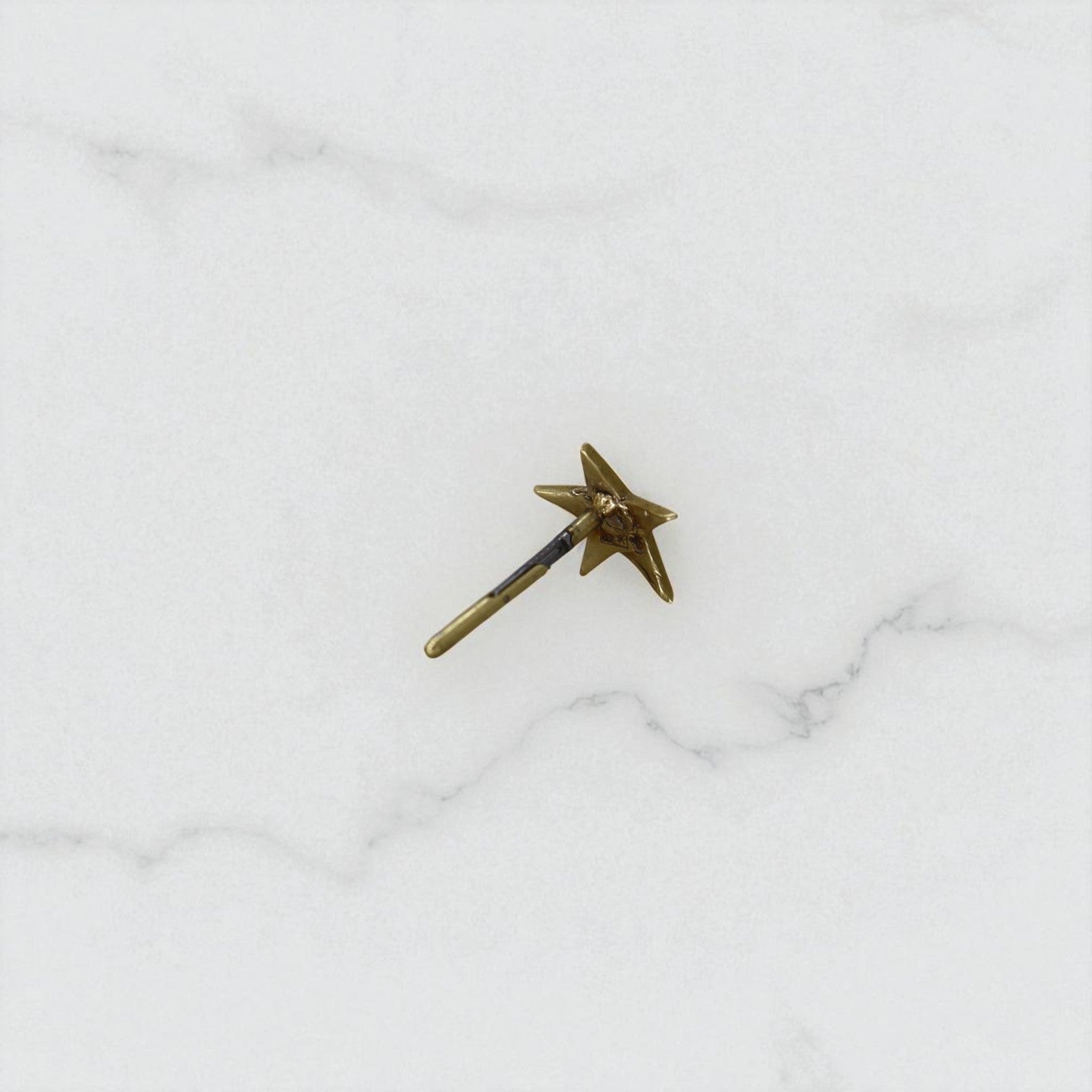 Single Victorian star pearl earring in 14K gold, vintage style stud with a small pearl accent, from The Vintage Vault.