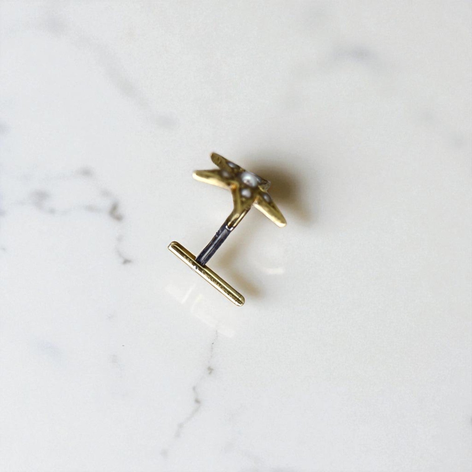 Victorian-style single pearl stud earring in 14K gold from The Vintage Vault, featuring a classic pearl and intricate design.