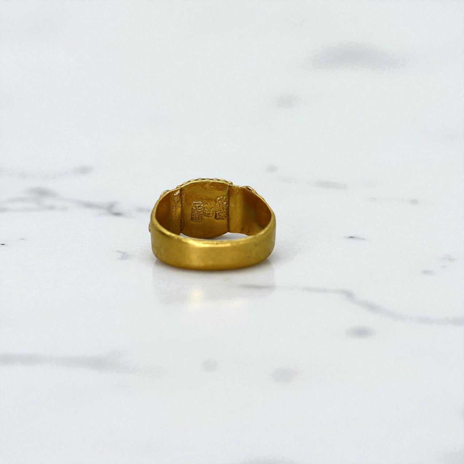 Art Nouveau Chinese Jade Saddle Ring 22K with Butterfly - Petra Star