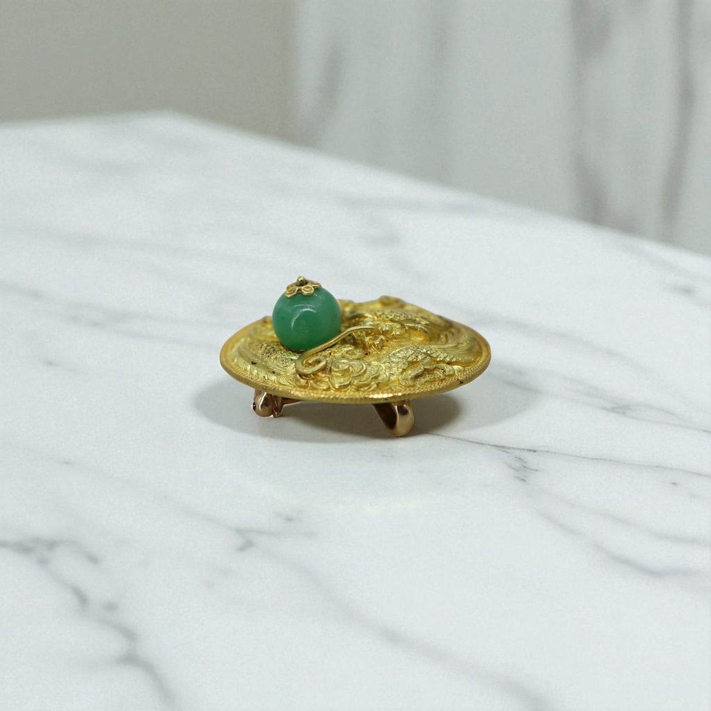 Art Nouveau Chinese Dragon & Jade Brooch/Pendant in 22k Gold – Heirloom Statement - Petra Star