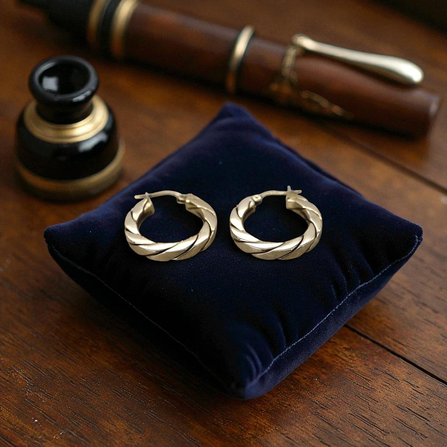 14k heavy gold flat rope hoop earrings from The Vintage Vault, showcasing their thick, textured gold design.