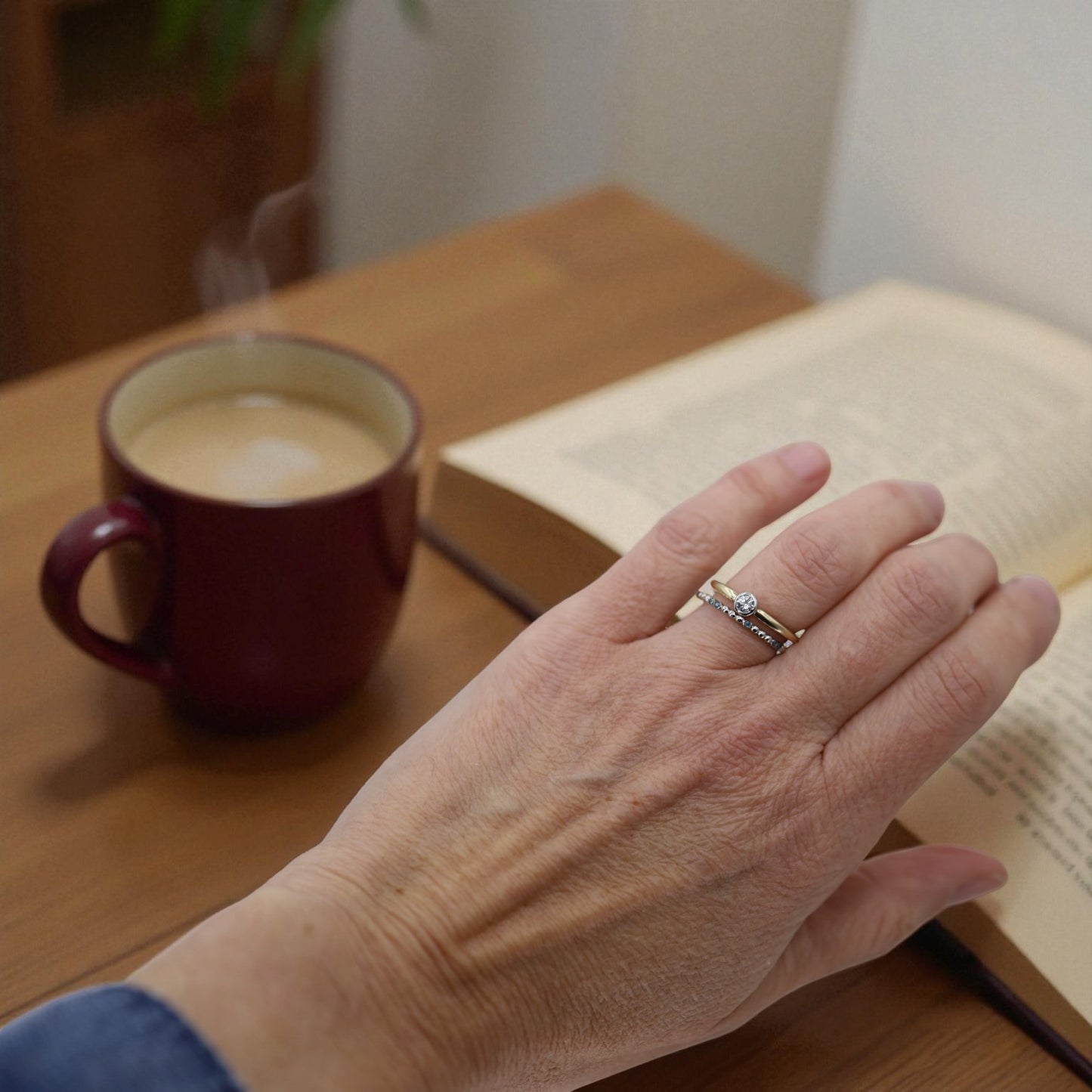 Bezel Set Diamond Ring 0.16 ct in 14k Gold & Platinum