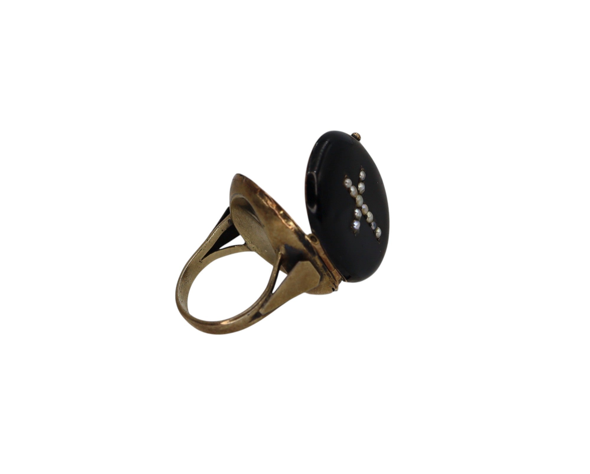 Large Victorian-style silver locket ring with intricate detailing, crafted by The Vintage Vault.