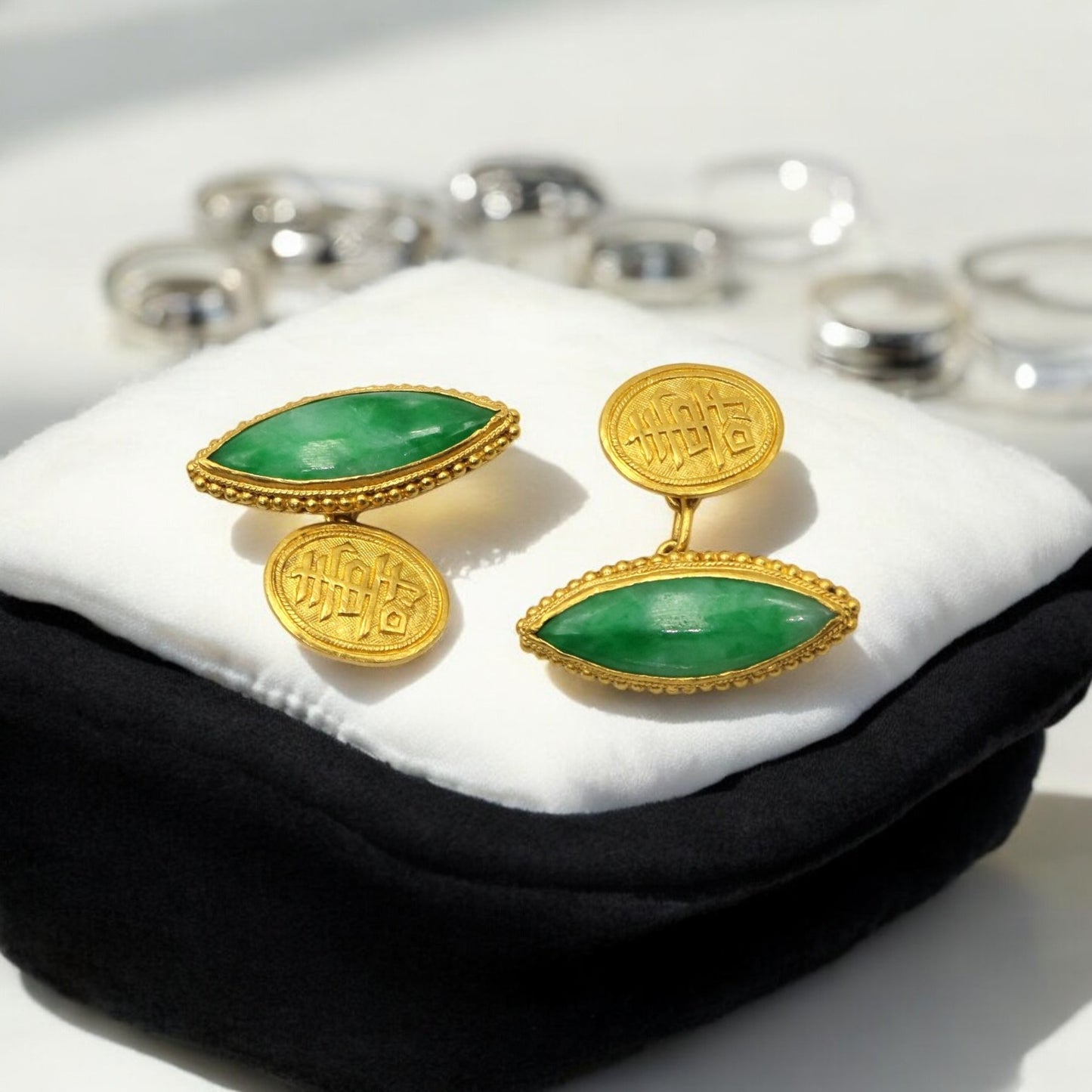 Art Nouveau Jade Cufflinks 24k Gold - Petra Star