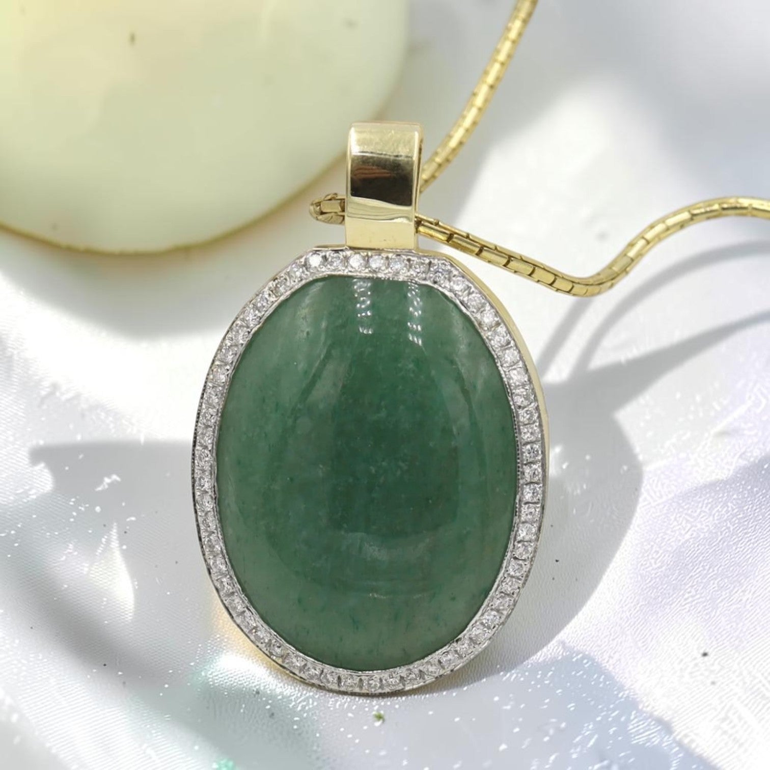 Vintage 1990s Green Beryl & Diamond Halo Pendant | 14k Two-Tone Gold | Petra Star