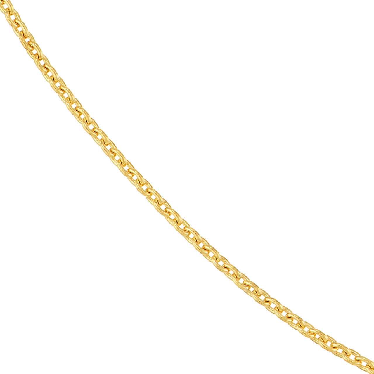 18k gold cable chain by Midas, close-up of a delicate, shiny gold chain with interlinked oval links.
