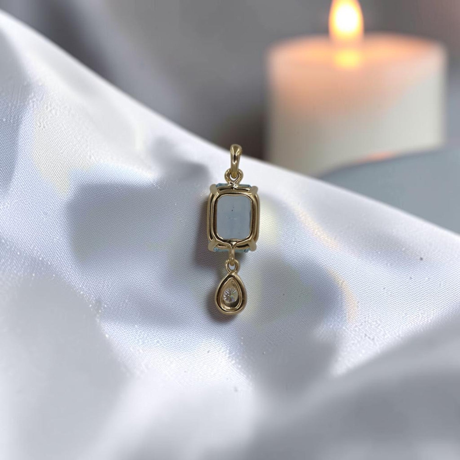 Aquamarine & Diamond Pendant in 14k Yellow Gold / Petra Star