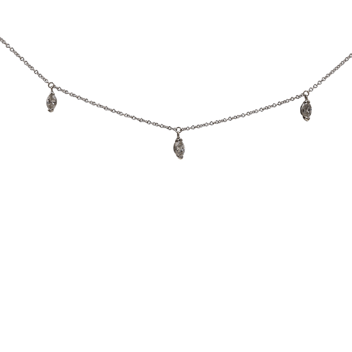 Petra Star marquise diamond necklace featuring a delicate chain and a central marquise-cut diamond pendant.