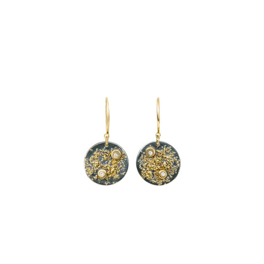 Mini Disc Earrings - 18k Gold Fused with Oxidized Silver
