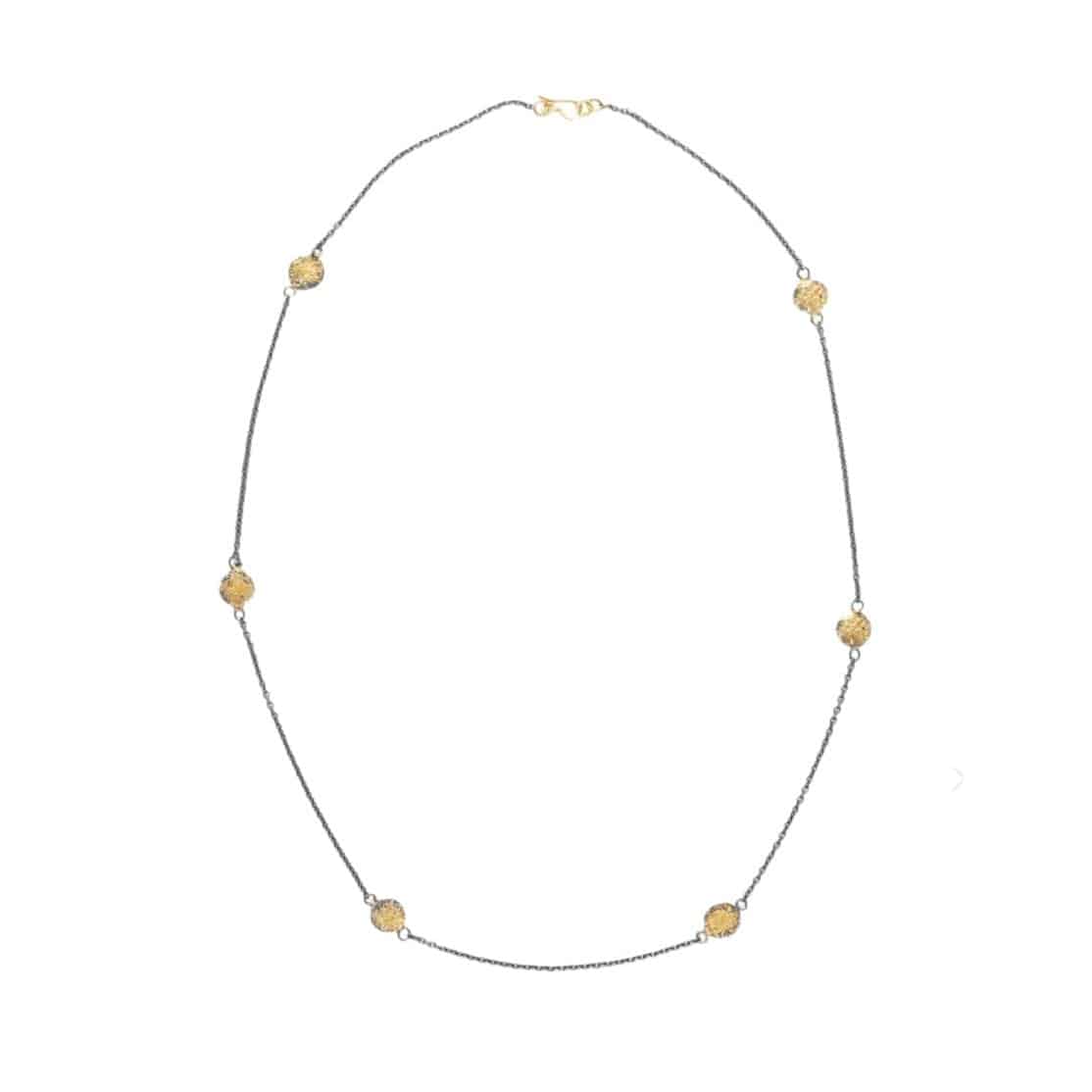 Dusted Black + Gold Sunshine Station Necklace - 22k Gold Dust, 18k Gold + Oxidized Silver - Petra Star