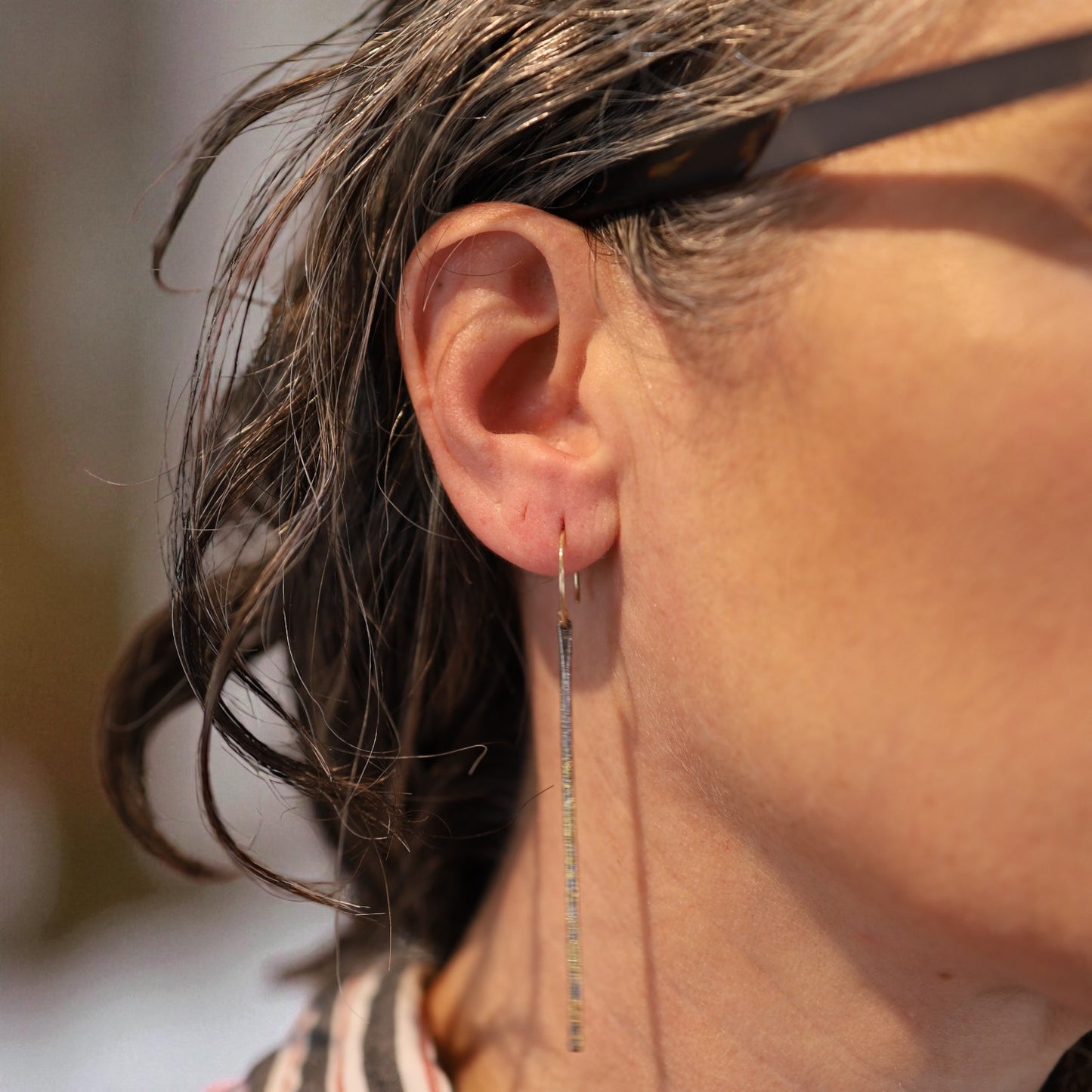 22k/18k Gold & Oxidized Silver Terra Bar Stick Earrings