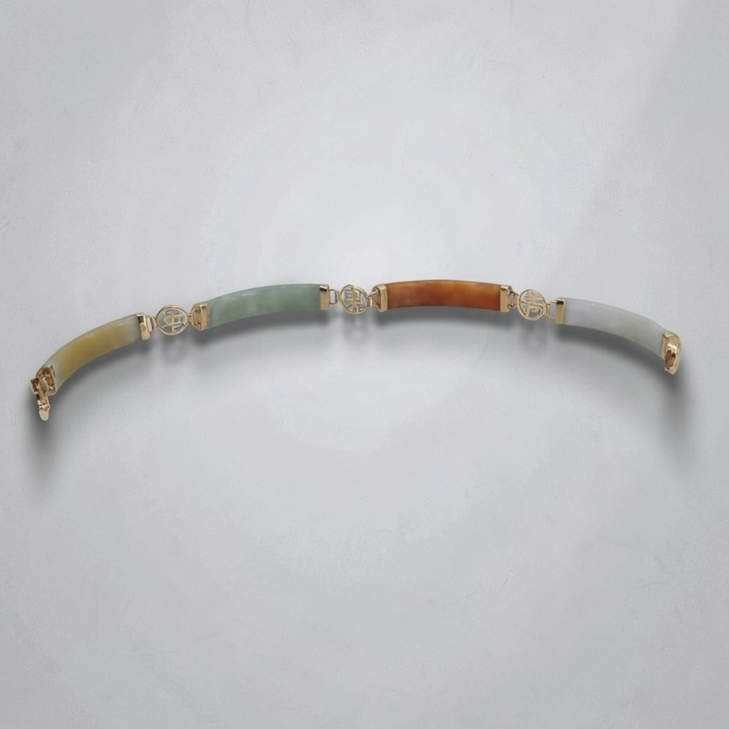 Multi Color Jade Bracelet Mid‑Century 14k Gold
