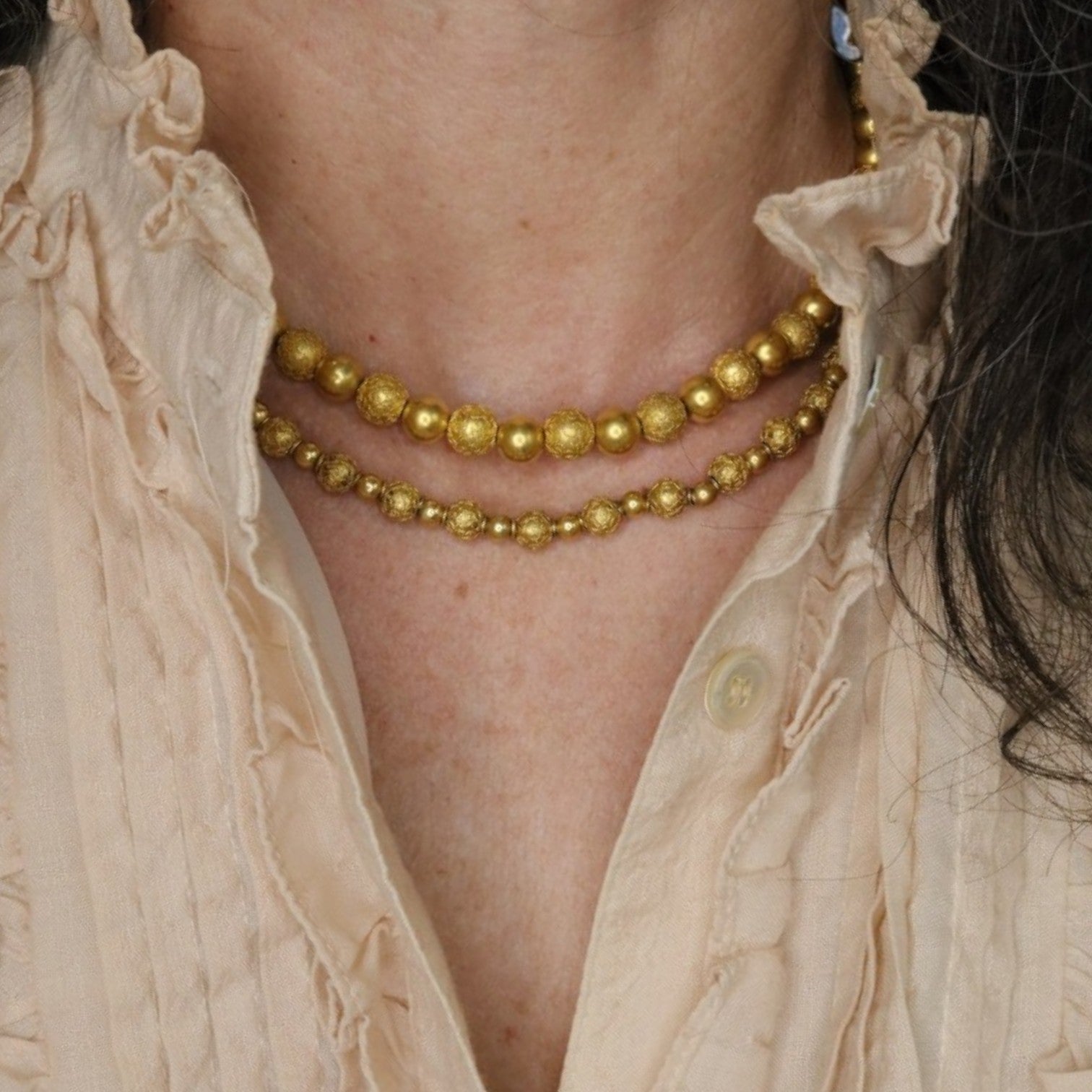 Victorian Etruscan Revival 14k Gold Bead Necklace, Granulated Beads, 1850-1880, DC Maker's Mark, 17.5", Antique Fine Jewelry