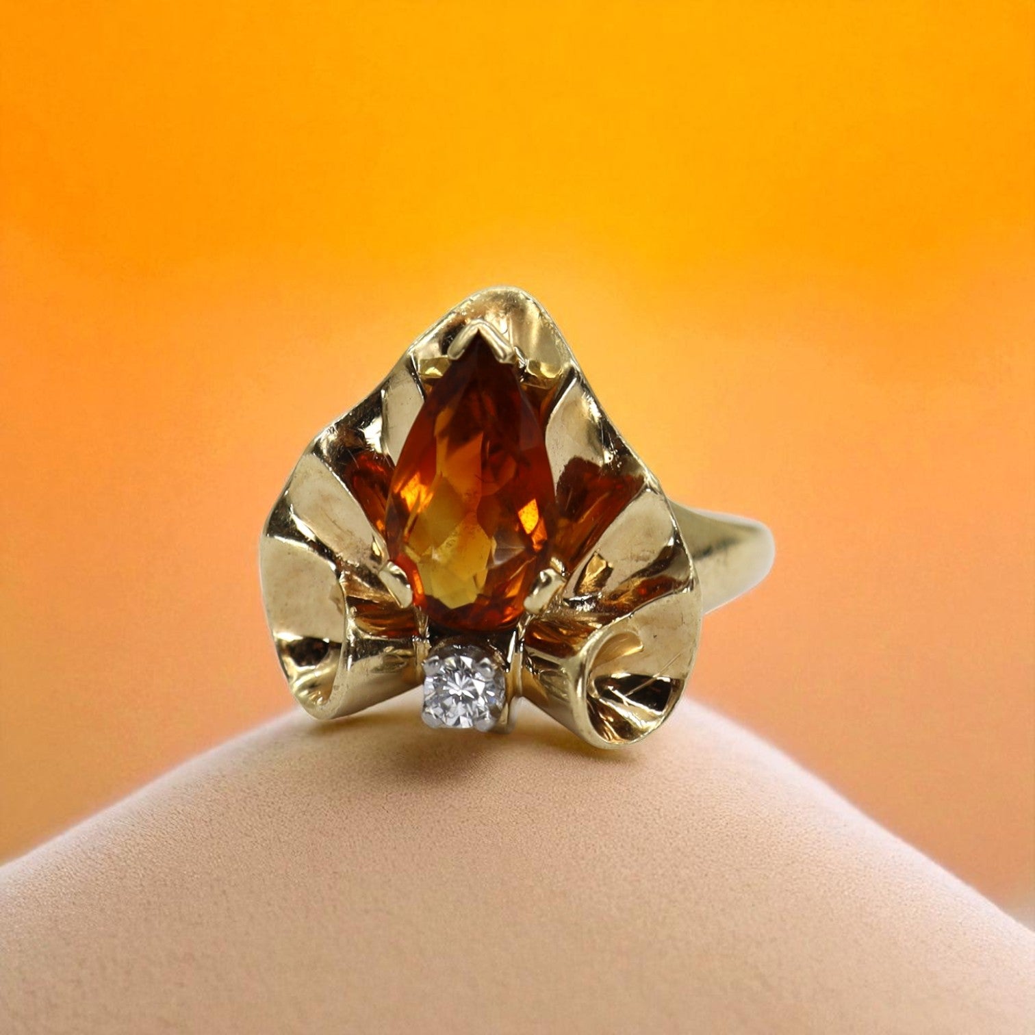 Vintage Citrine Heart Ring by The Vintage Vault featuring a retro-style gold-plated band and a heart-shaped citrine gemstone.