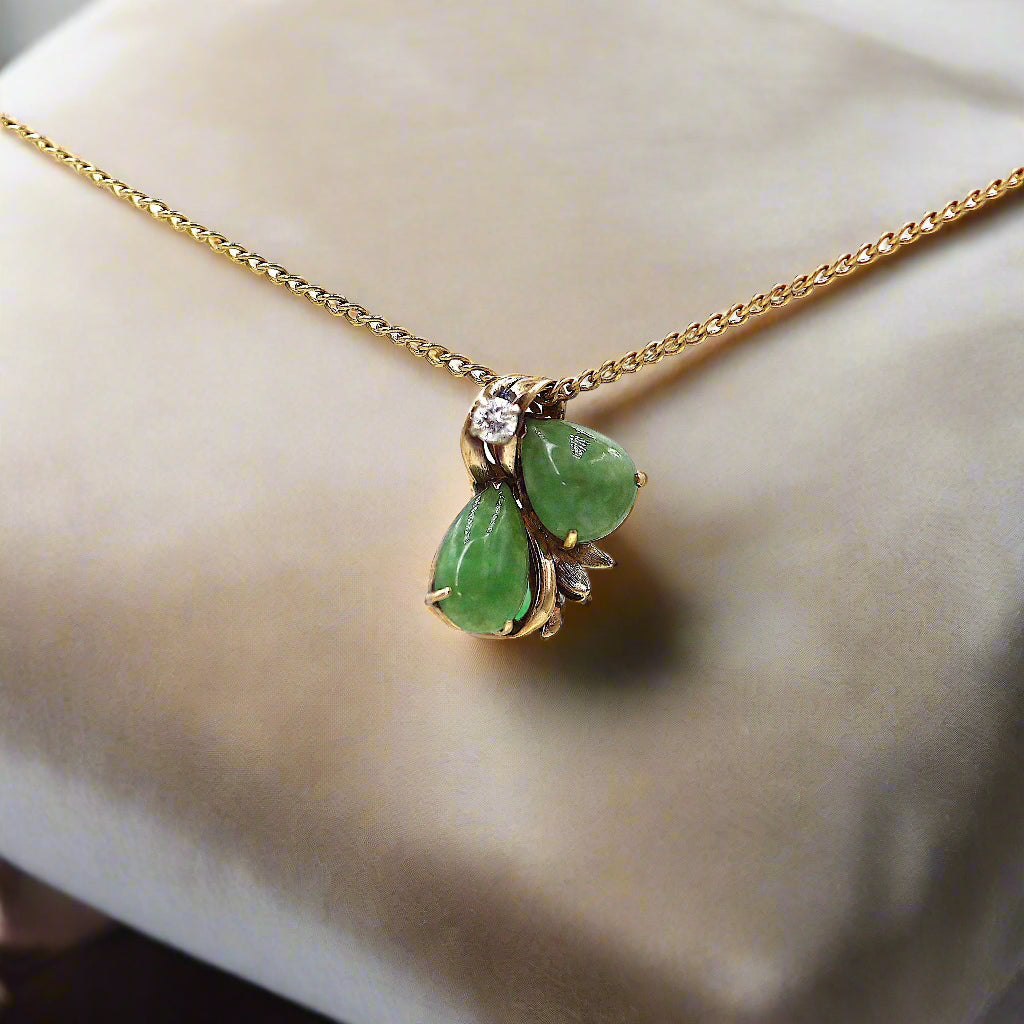 Retro Jade and Diamond Ribbon Pendant - Petra Star
