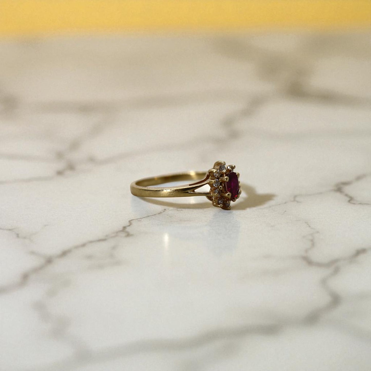 Vintage 1990s Rubellite Tourmaline & Diamond Cluster Ring – Princess Diana Style, 14k Yellow Gold - Petra Star