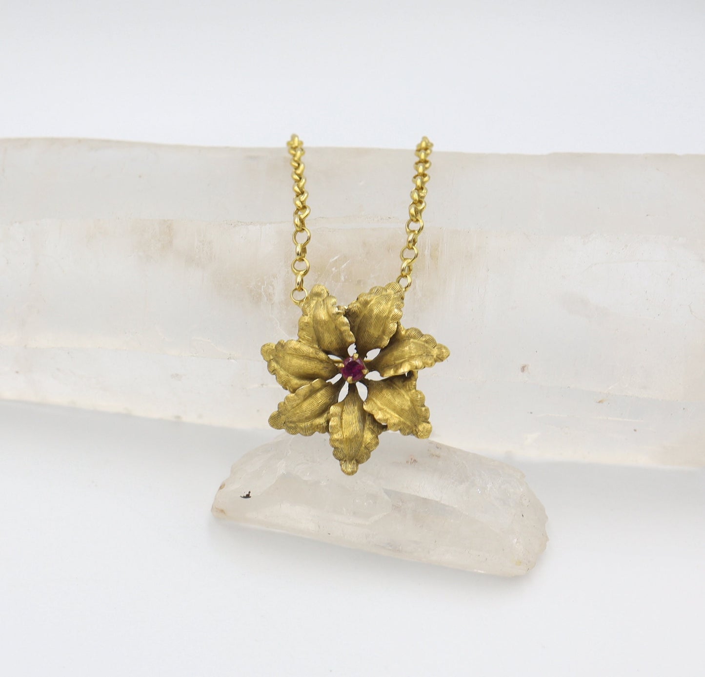 Art Nouveau Ruby Flower Pendant - Petra Star