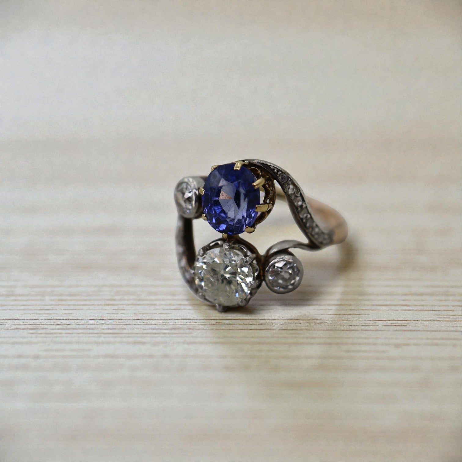 Victorian Toi et Moi Sapphire and Diamond Ring - Petra Star