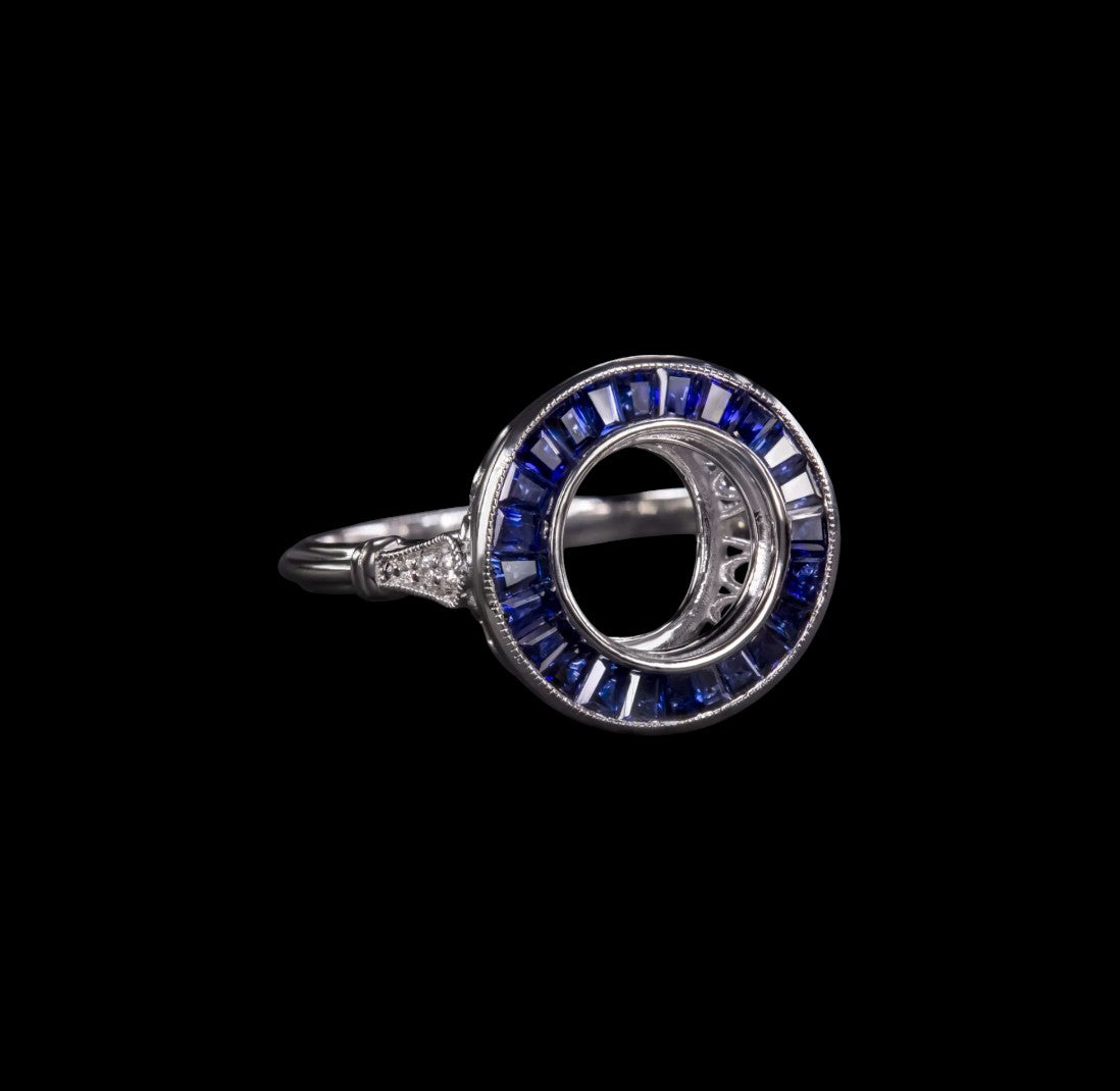 Art Deco Style Sapphire Halo Engagement Ring - Petra Star