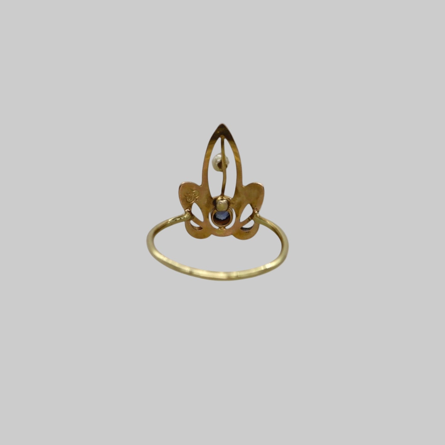 Art Nouveau Sapphire & Pearl Ring in 14k Yellow Gold - Petra Star