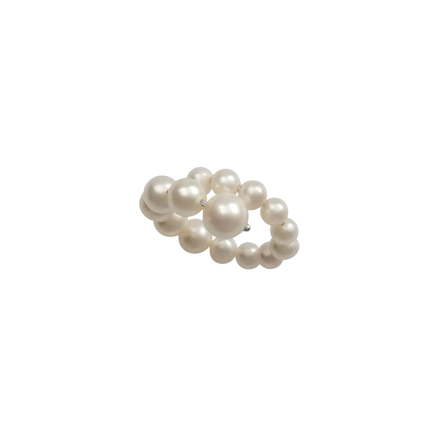 Silver pearl wrap ring by PS featuring a sleek band and a prominent pearl accent on the ring.