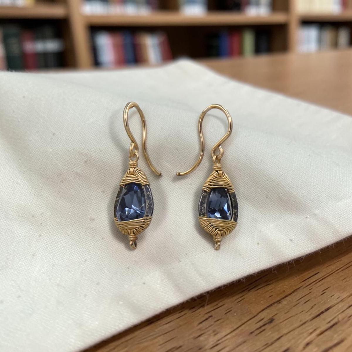 Dana Kellin Ocean Blue Small Drop Earrings With Swarovski Crystals Gold Filled