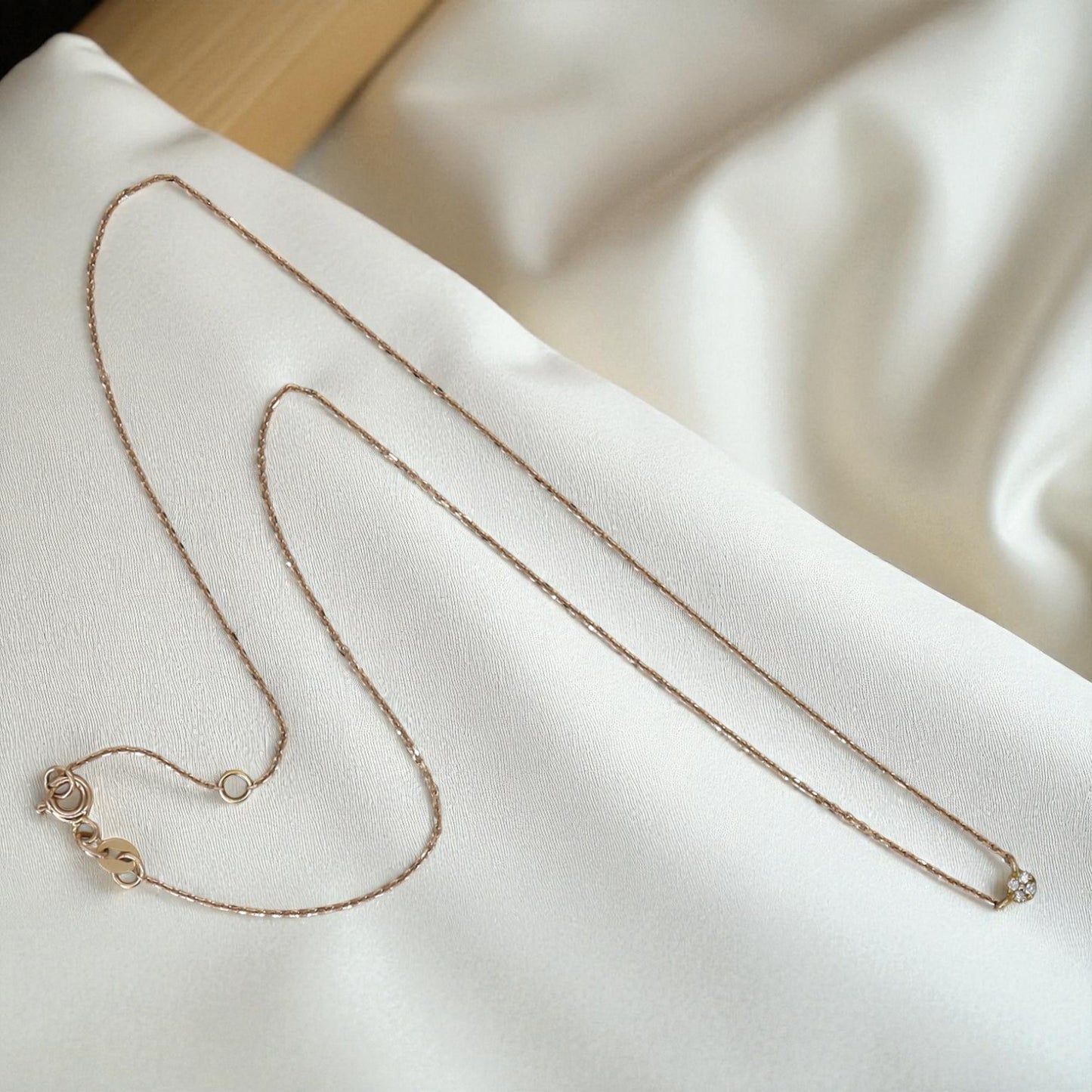 Petite Diamond Cluster Necklace – 18k Rose Gold, Adjustable 15–16” Cable Chain