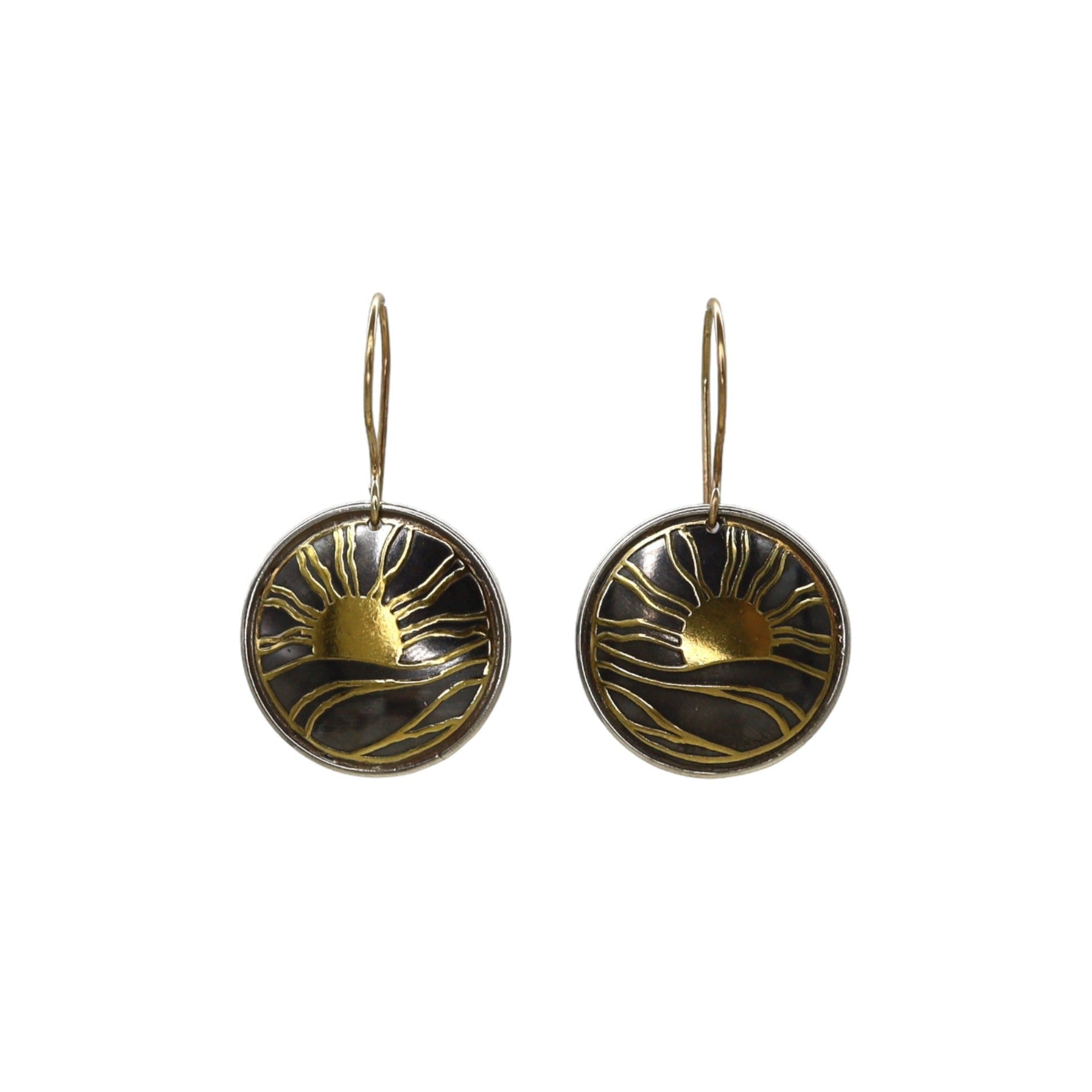 Andrew Zaruba Keum-Boo Ocean Sun Earrings featuring intricate sun-themed design in gold with ocean-inspired details.