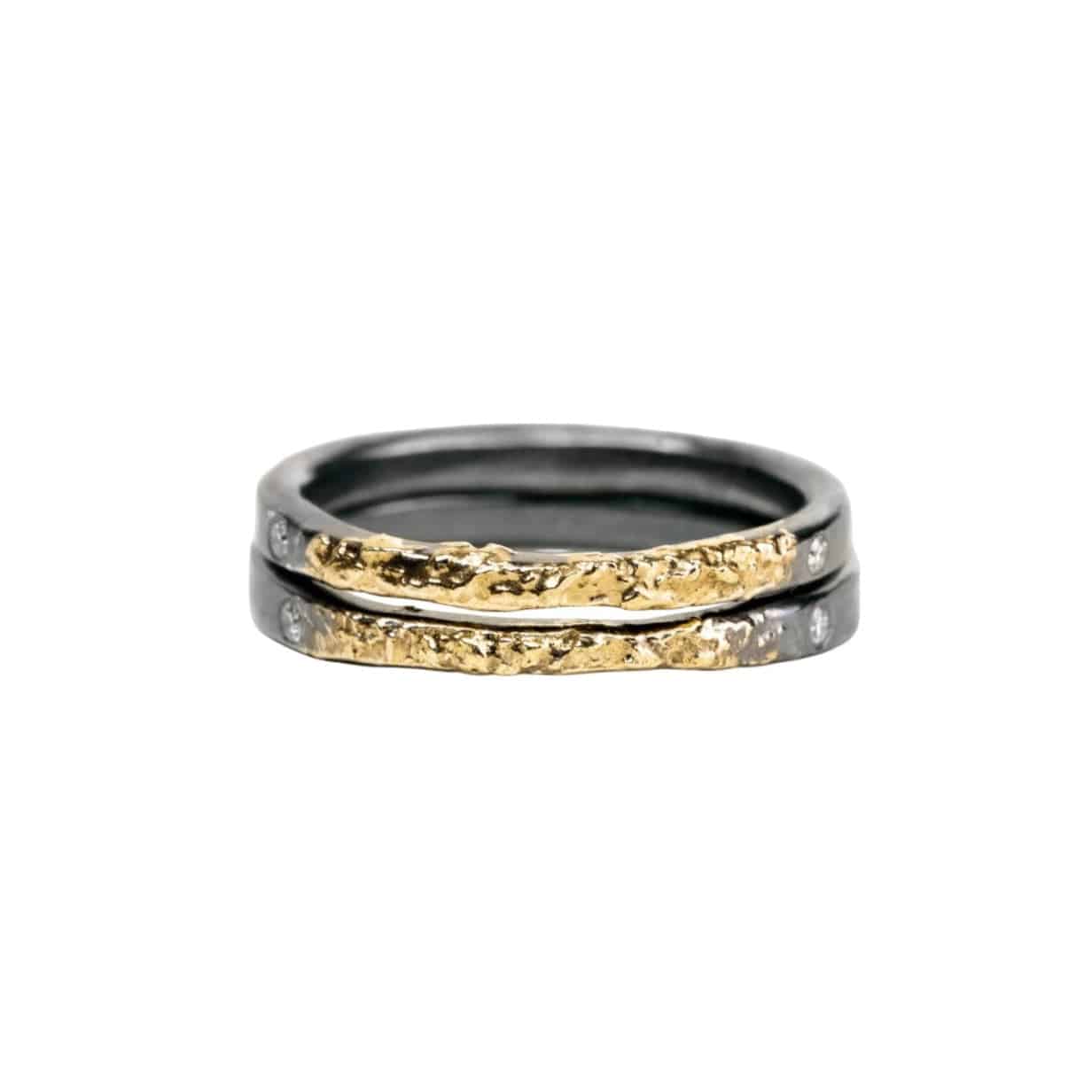 The Jane Stack Rings - 18k Gold, Oxidized Silver + Diamonds - Petra Star
