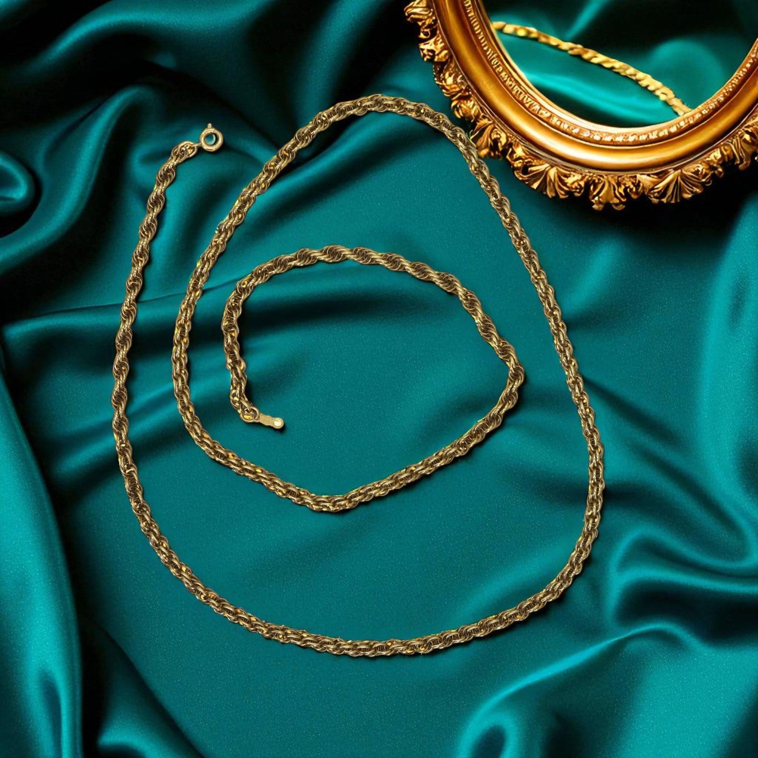 Vintage 27-inch gold filled rope chain from The Vintage Vault, showcasing a classic textured design and bright gold finish.