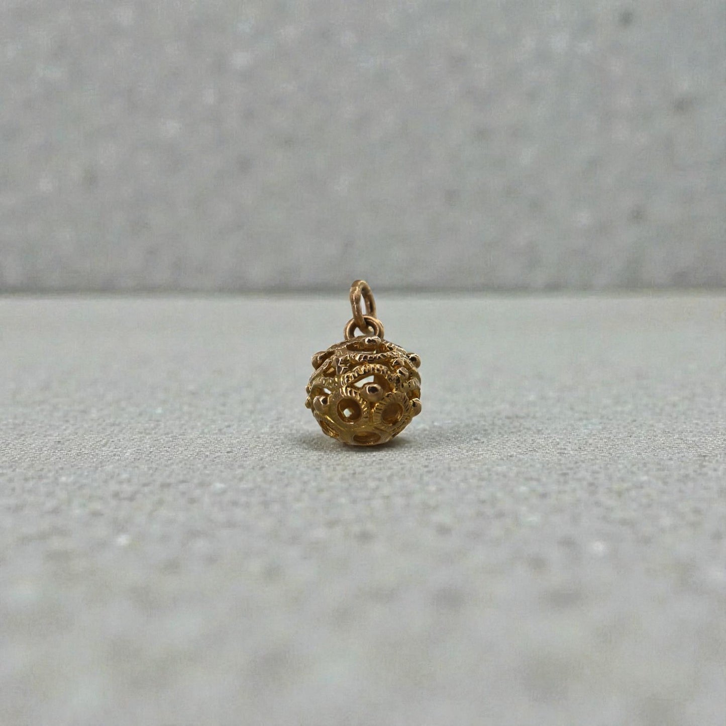 Vintage Filigree Ball Charm in 14k Yellow Gold