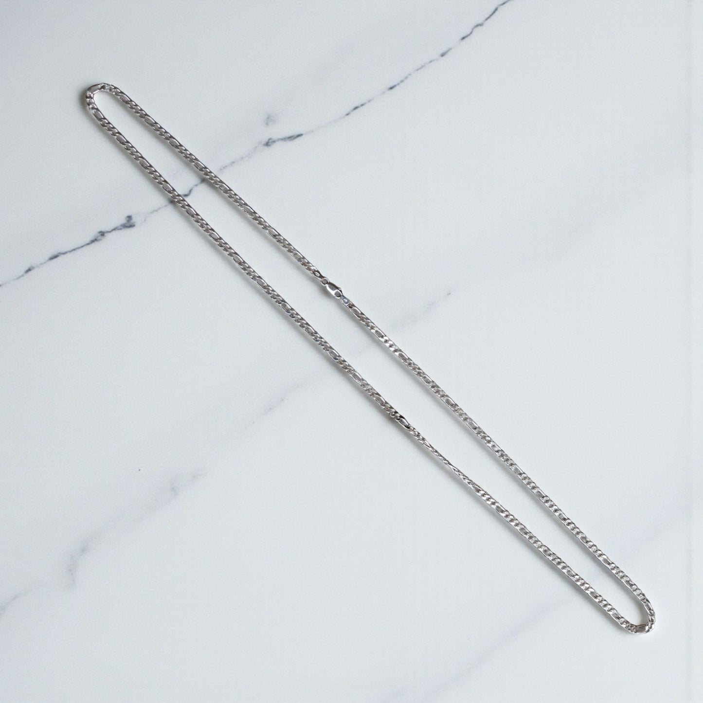 Estate Sterling Silver Figaro Chain – 30” Length, 3.8 mm Wide, Lobster Clasp