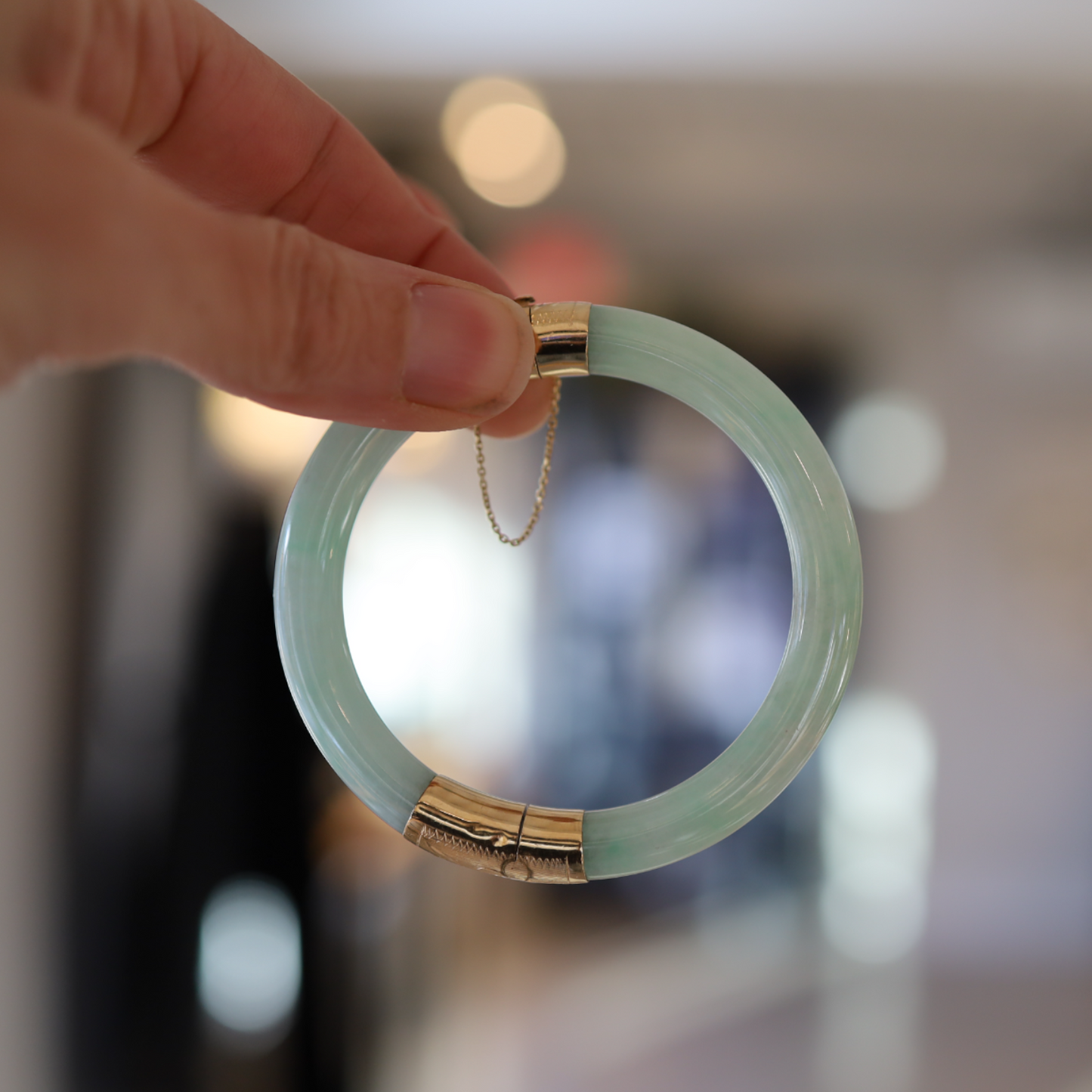 Vintage Jade Bracelet Hinged Bangle 14k Gold