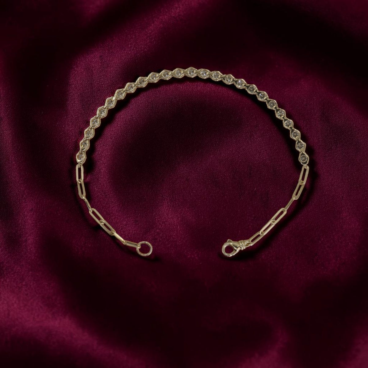 Natural Diamond Bracelet 14k Yellow Gold | 2.04 ctw H/I VS | Partial Bezel Tennis Paperclip Chain