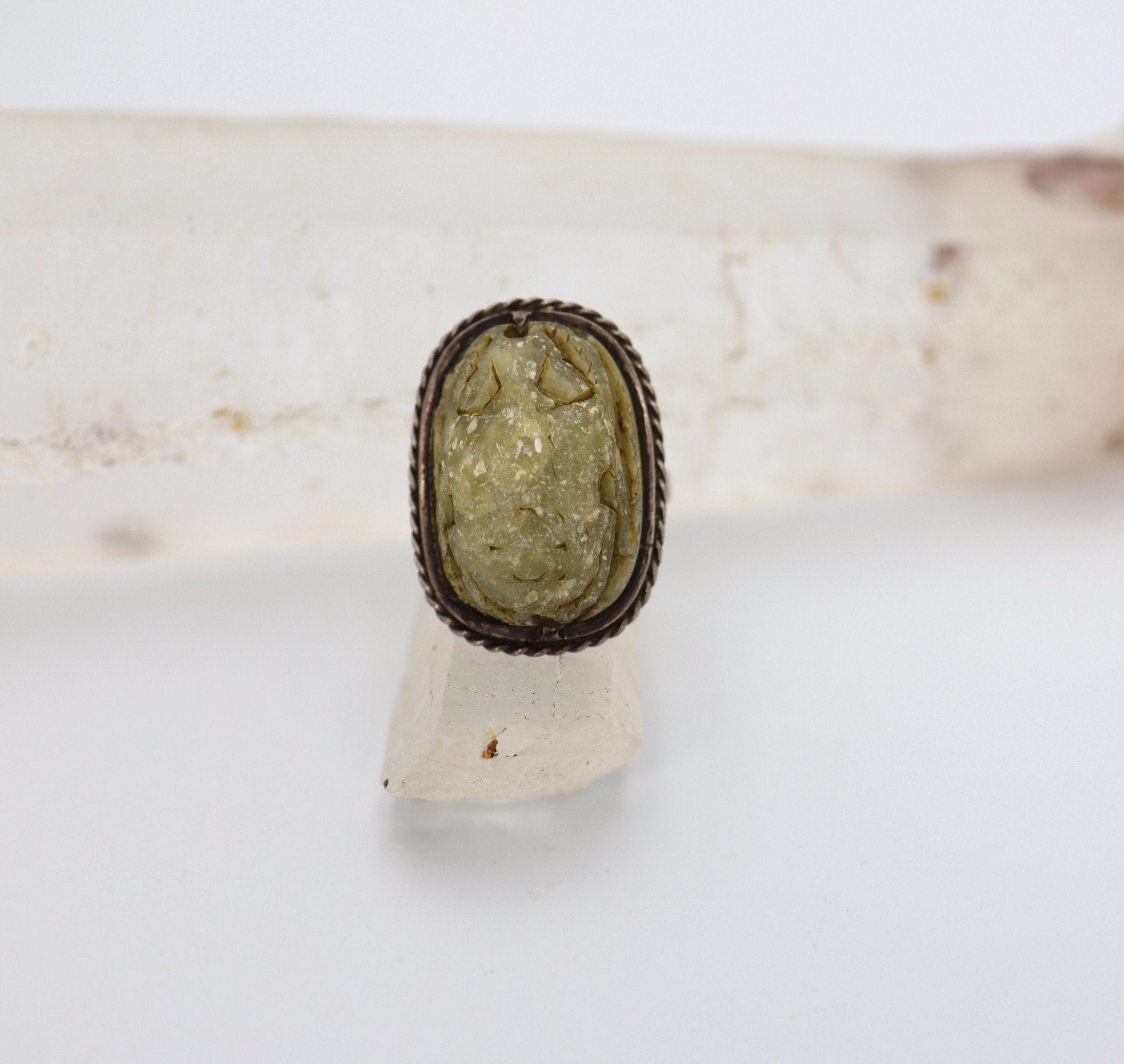 Ancient Egyptian Steatite Scarab & Silver Ring - Petra Star