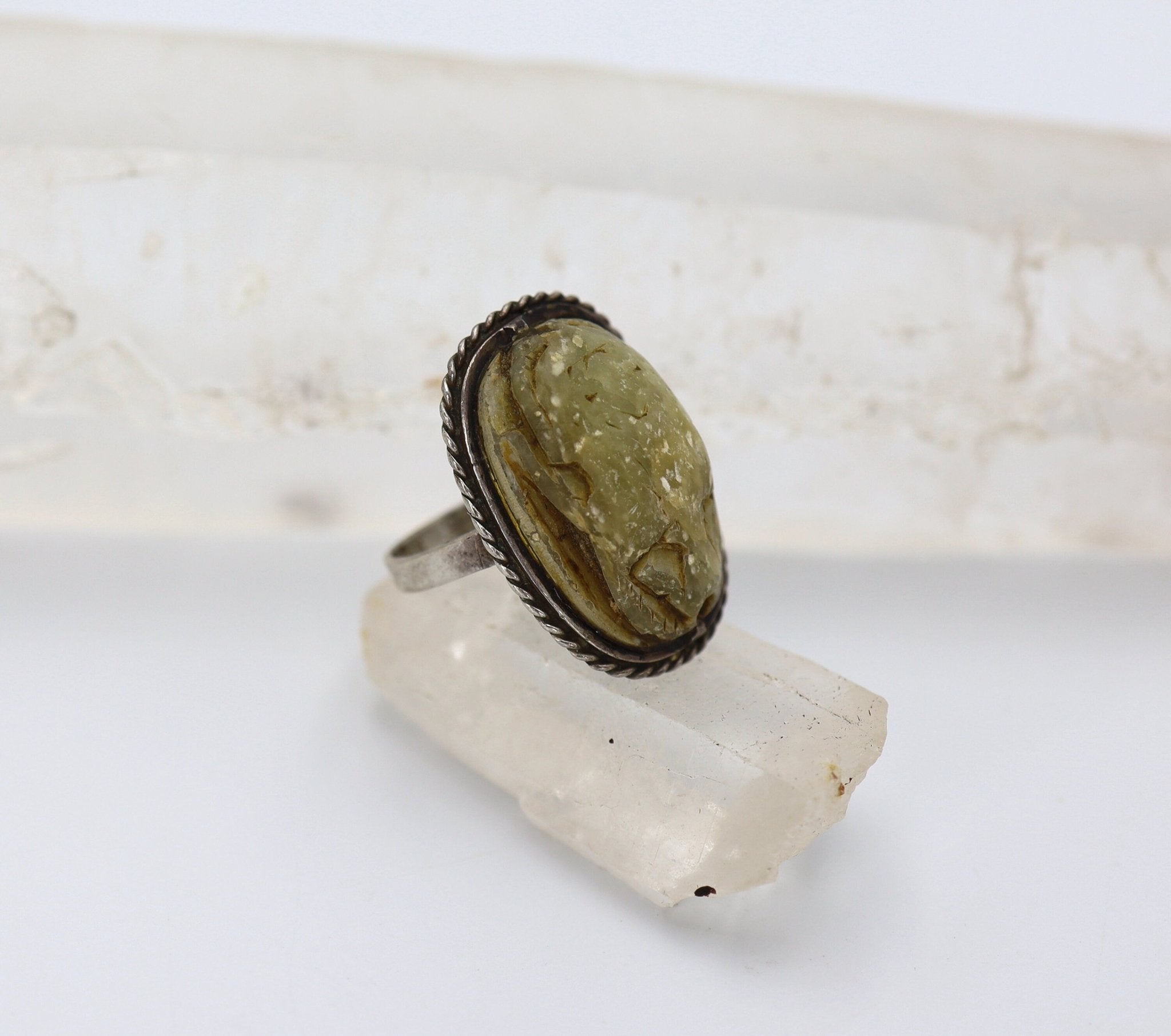 Ancient Egyptian Steatite Scarab & Silver Ring - Petra Star