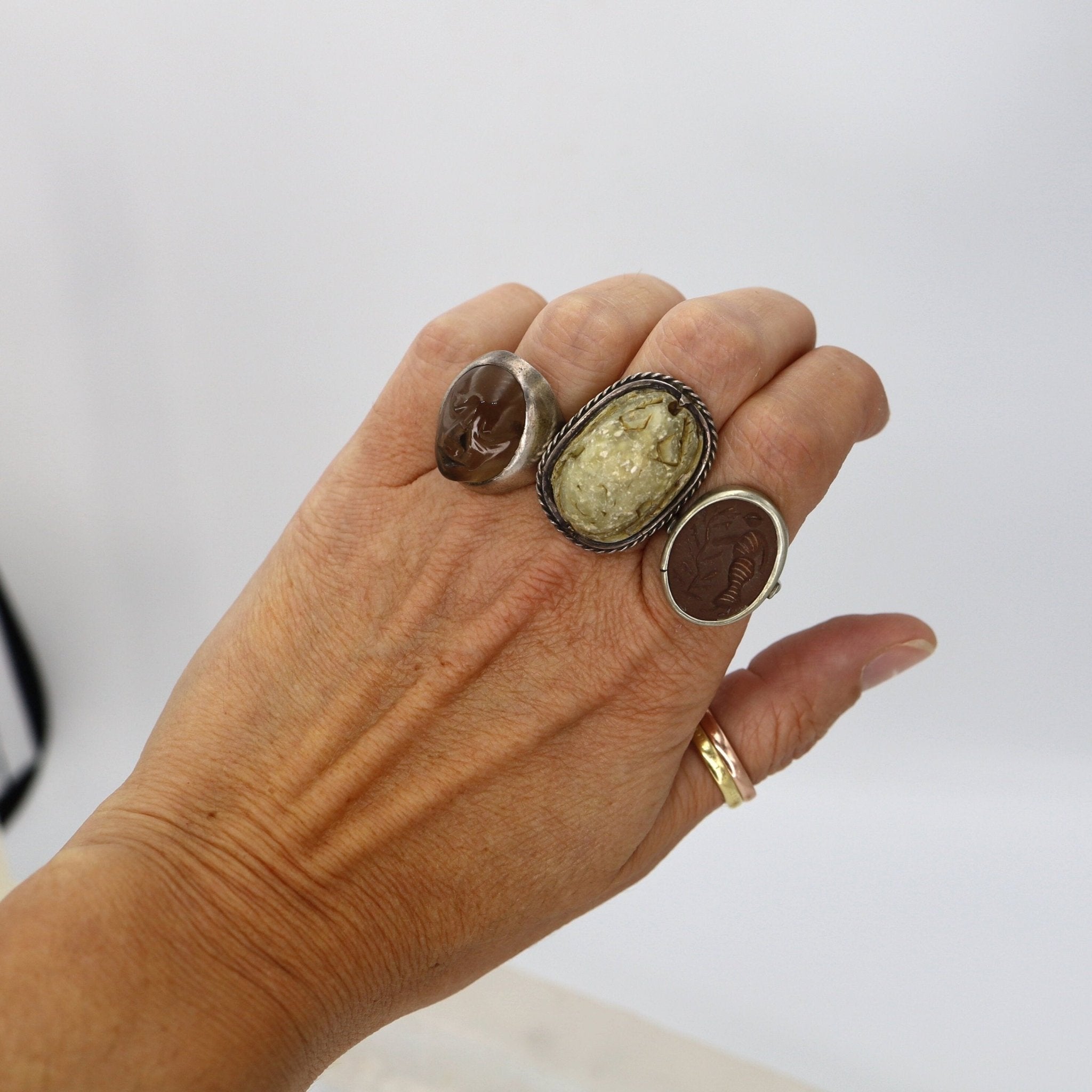 Ancient Egyptian Steatite Scarab & Silver Ring - Petra Star