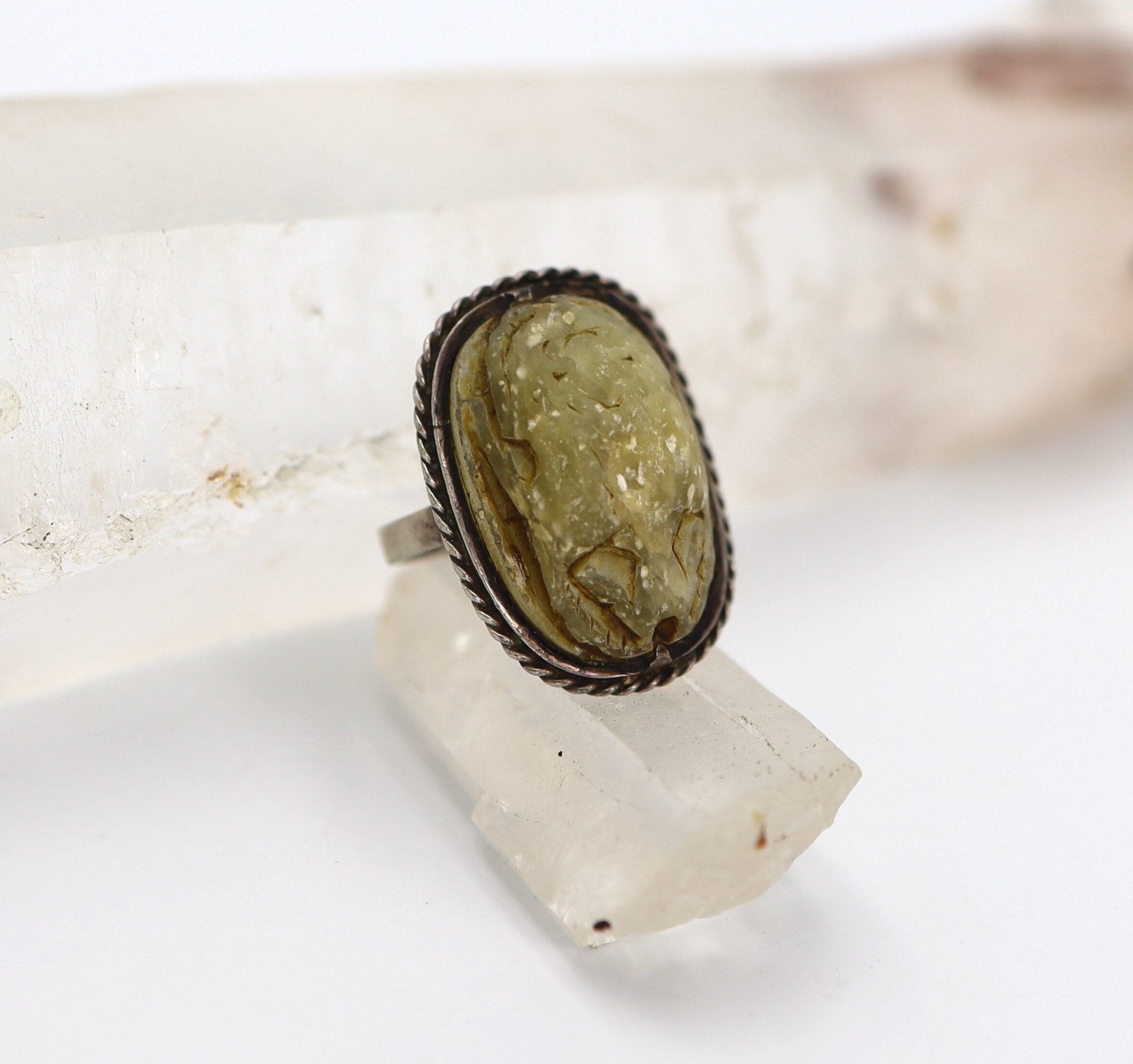 Ancient Egyptian Steatite Scarab & Silver Ring - Petra Star